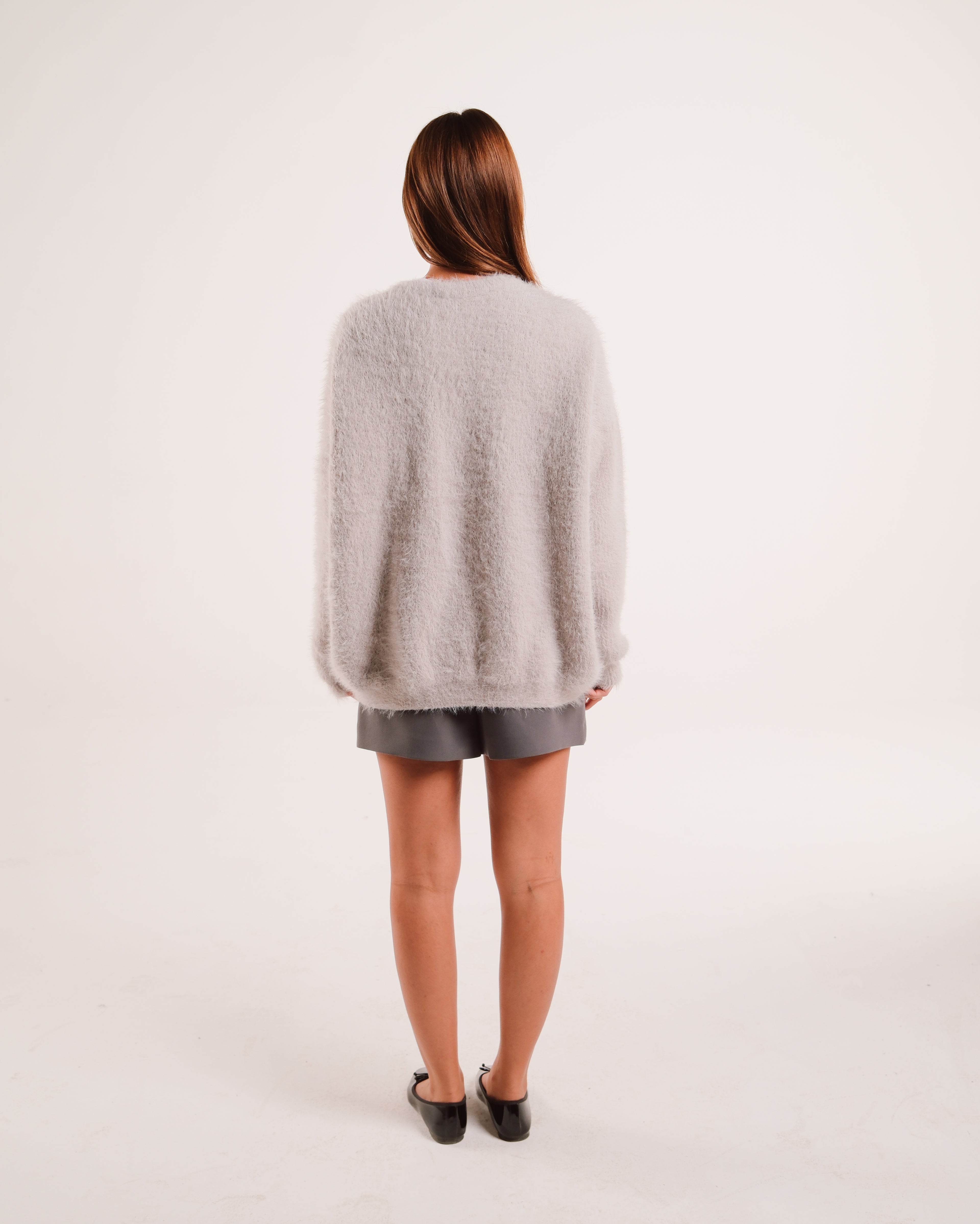 Mohair Knit Sweater in Light Gray
