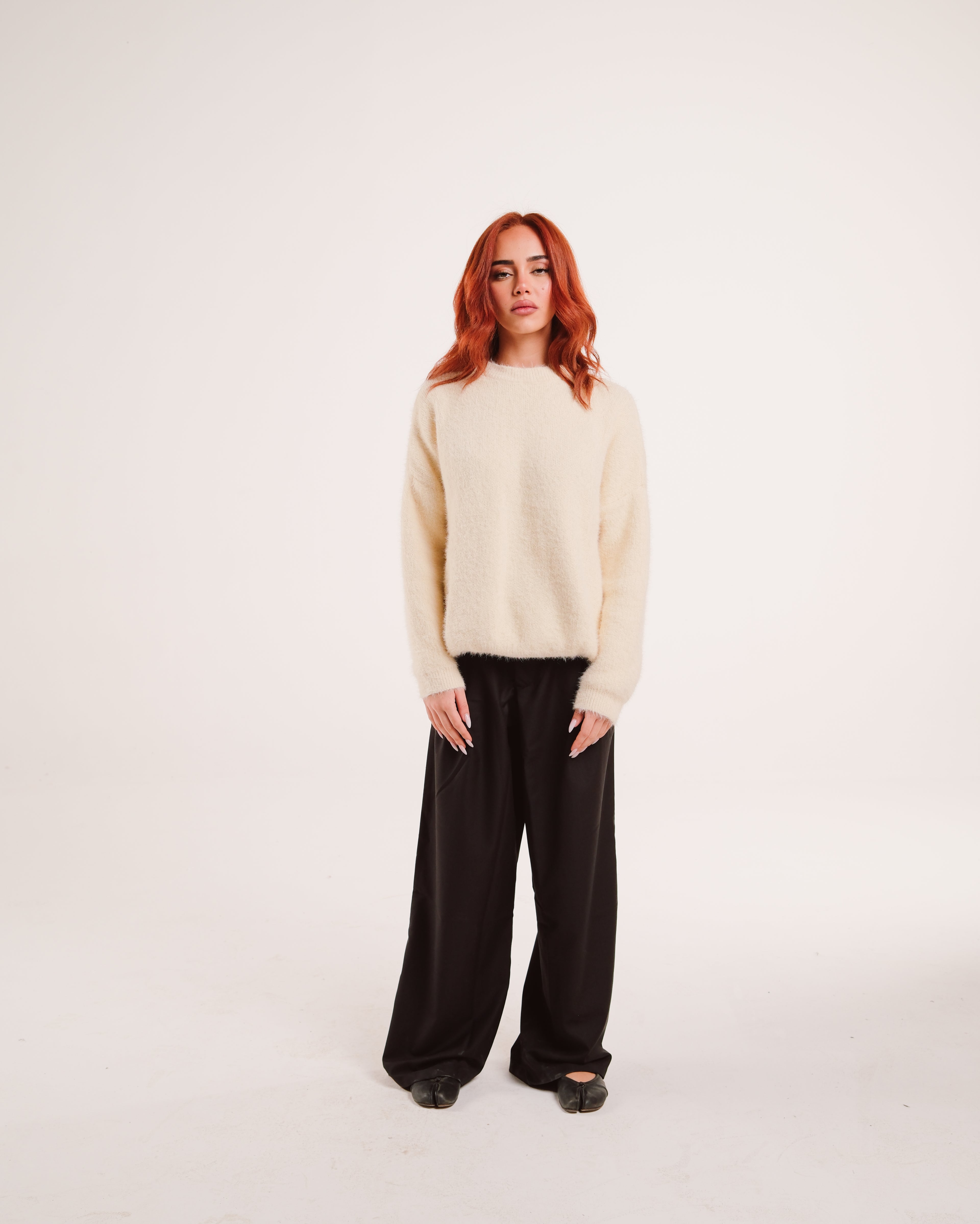 Mohair Knit Sweater in Cream