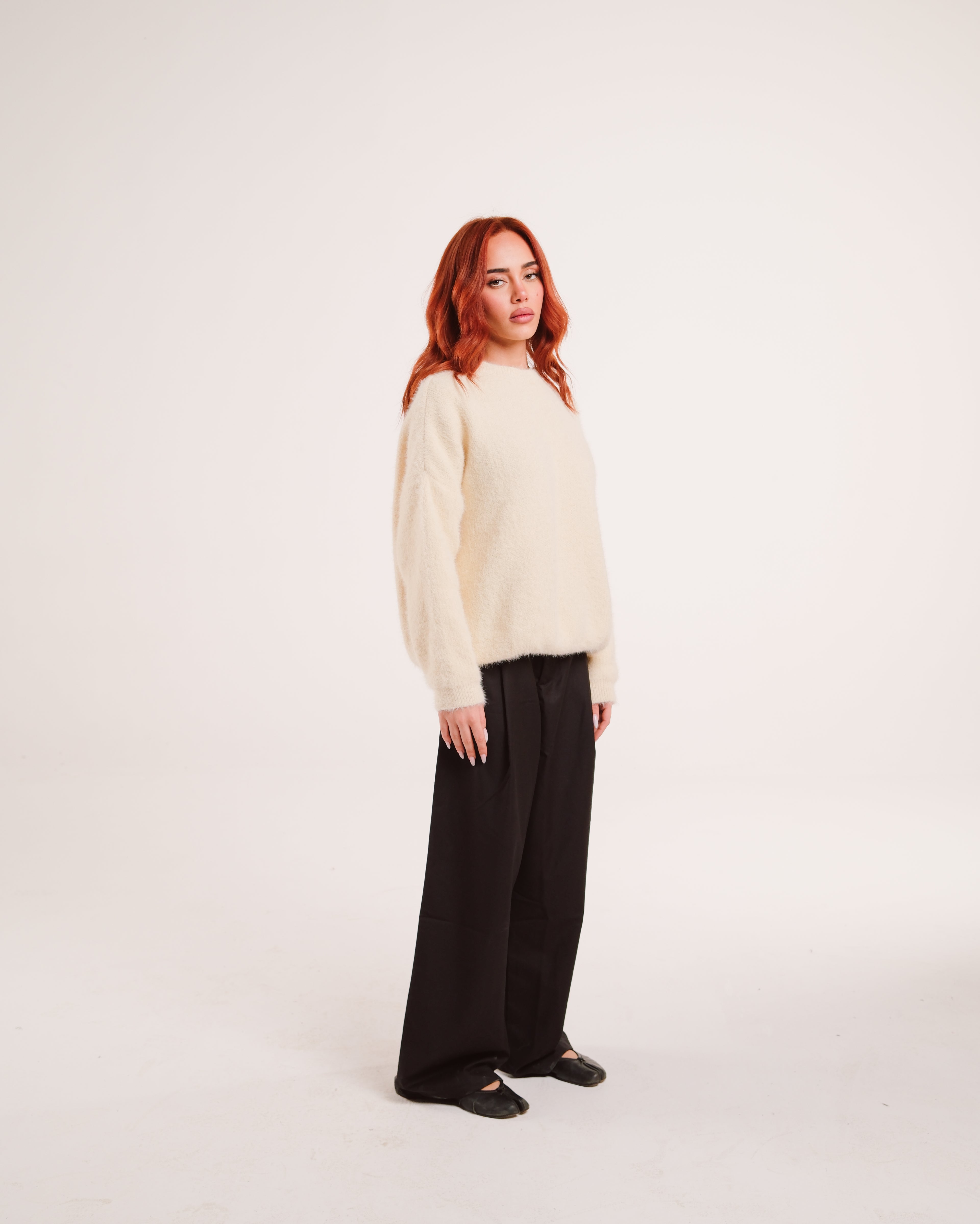 Mohair Knit Sweater in Cream