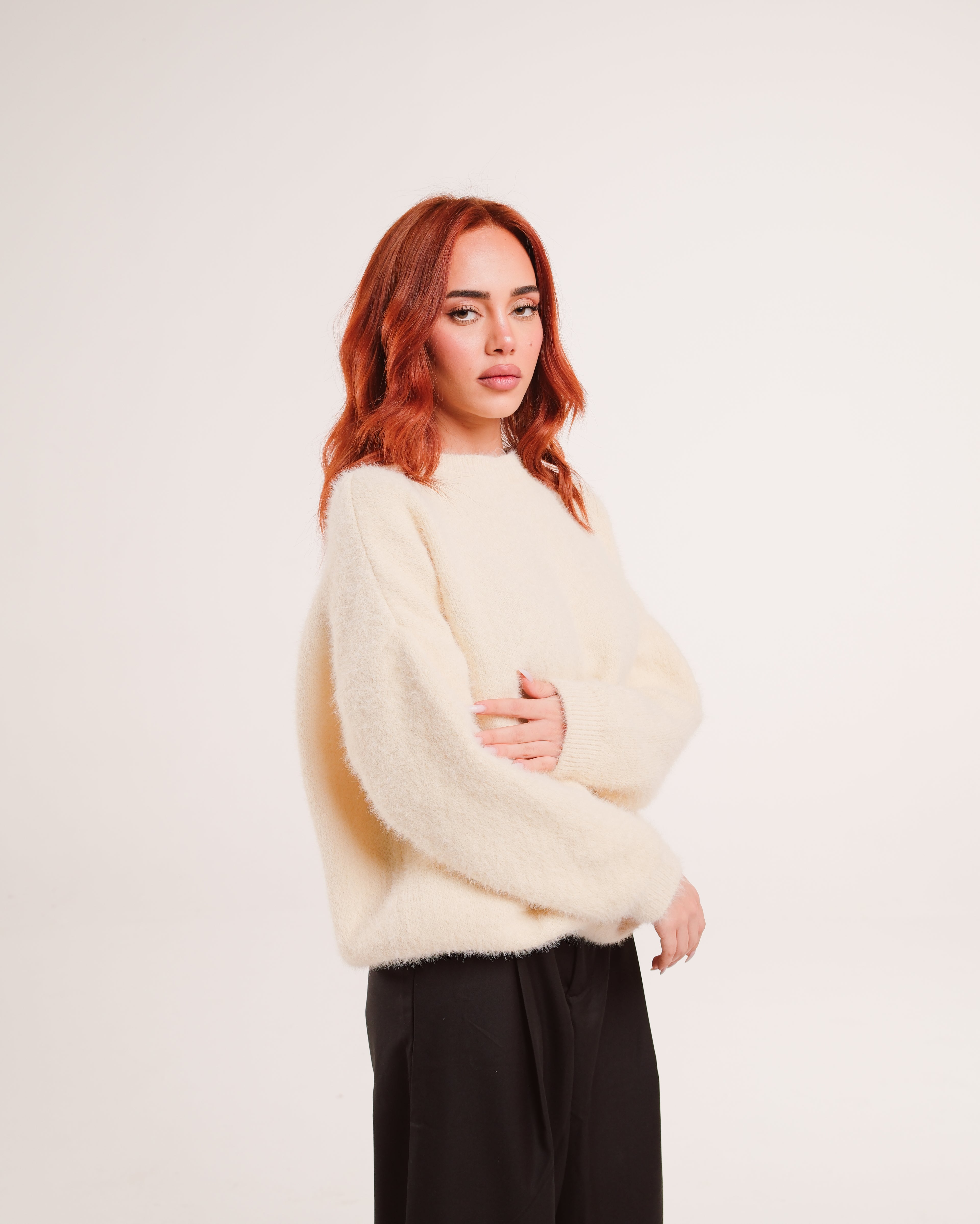 Mohair Knit Sweater in Cream
