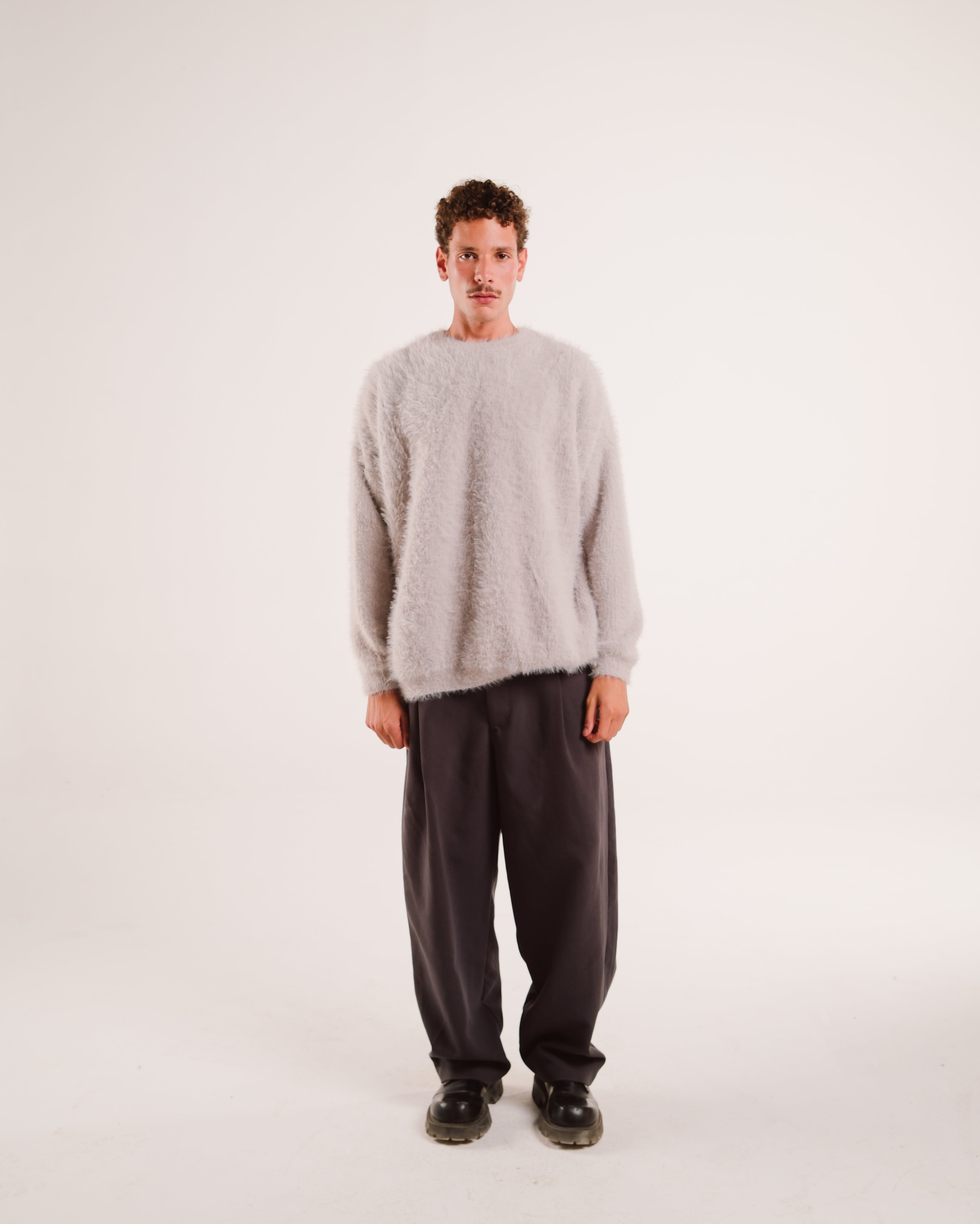Mohair Knit Sweater in Light Gray