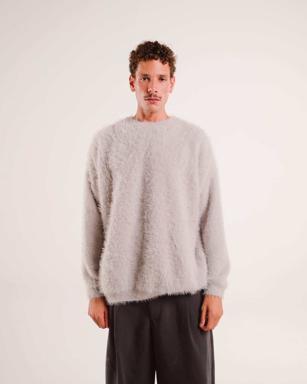 Mohair Knit Sweater in Light Gray