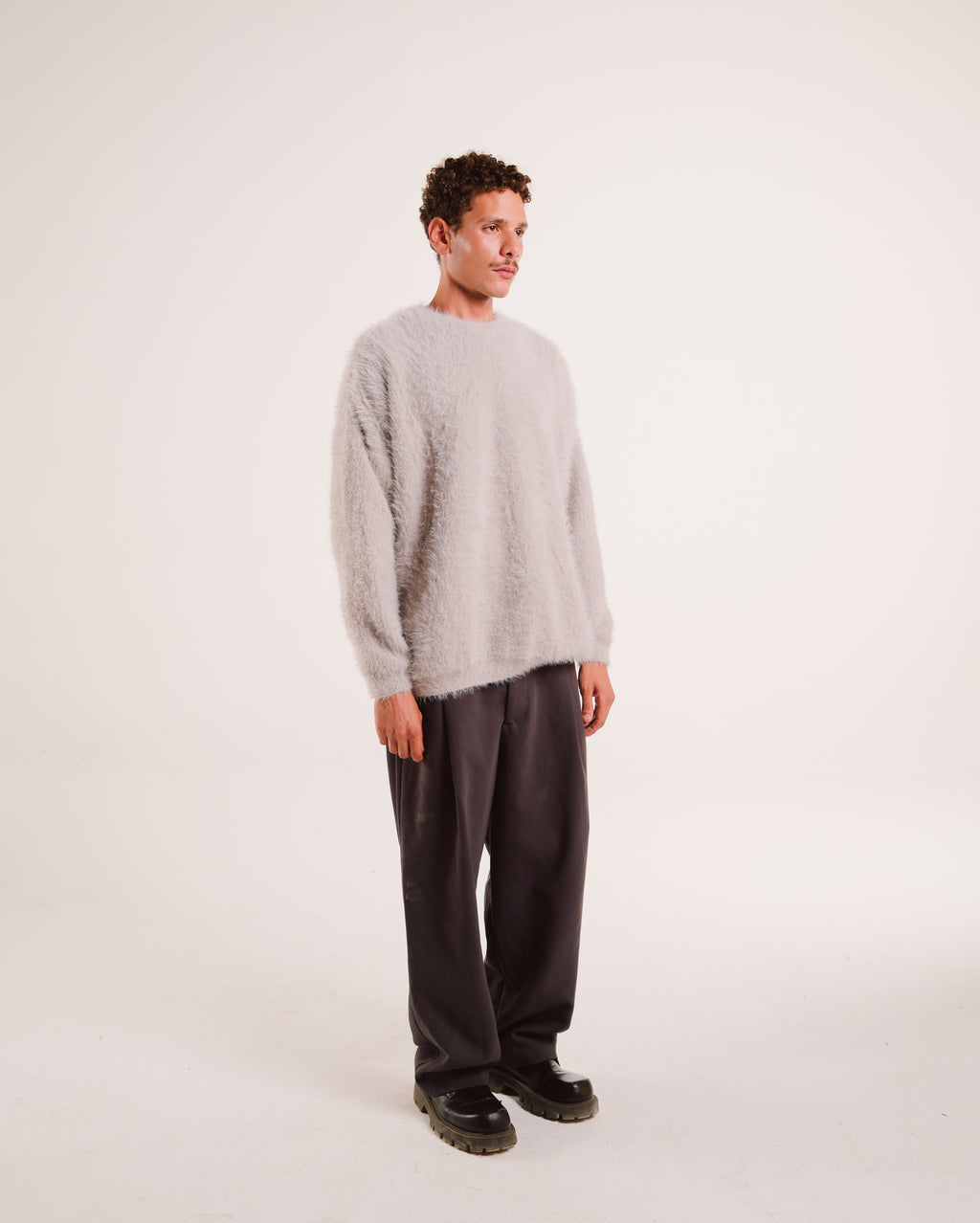 Mohair Knit Sweater in Light Gray