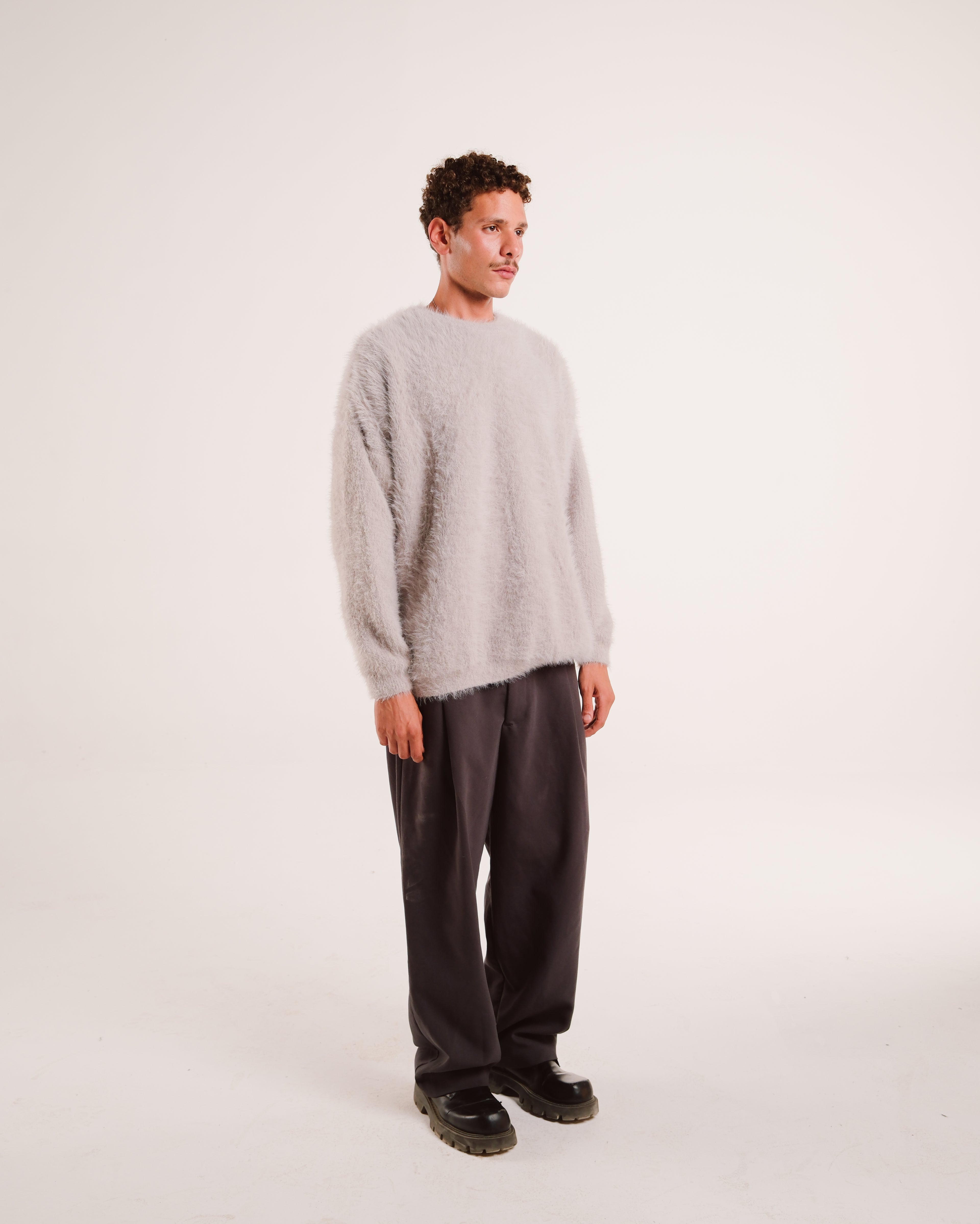 Mohair Knit Sweater in Light Gray