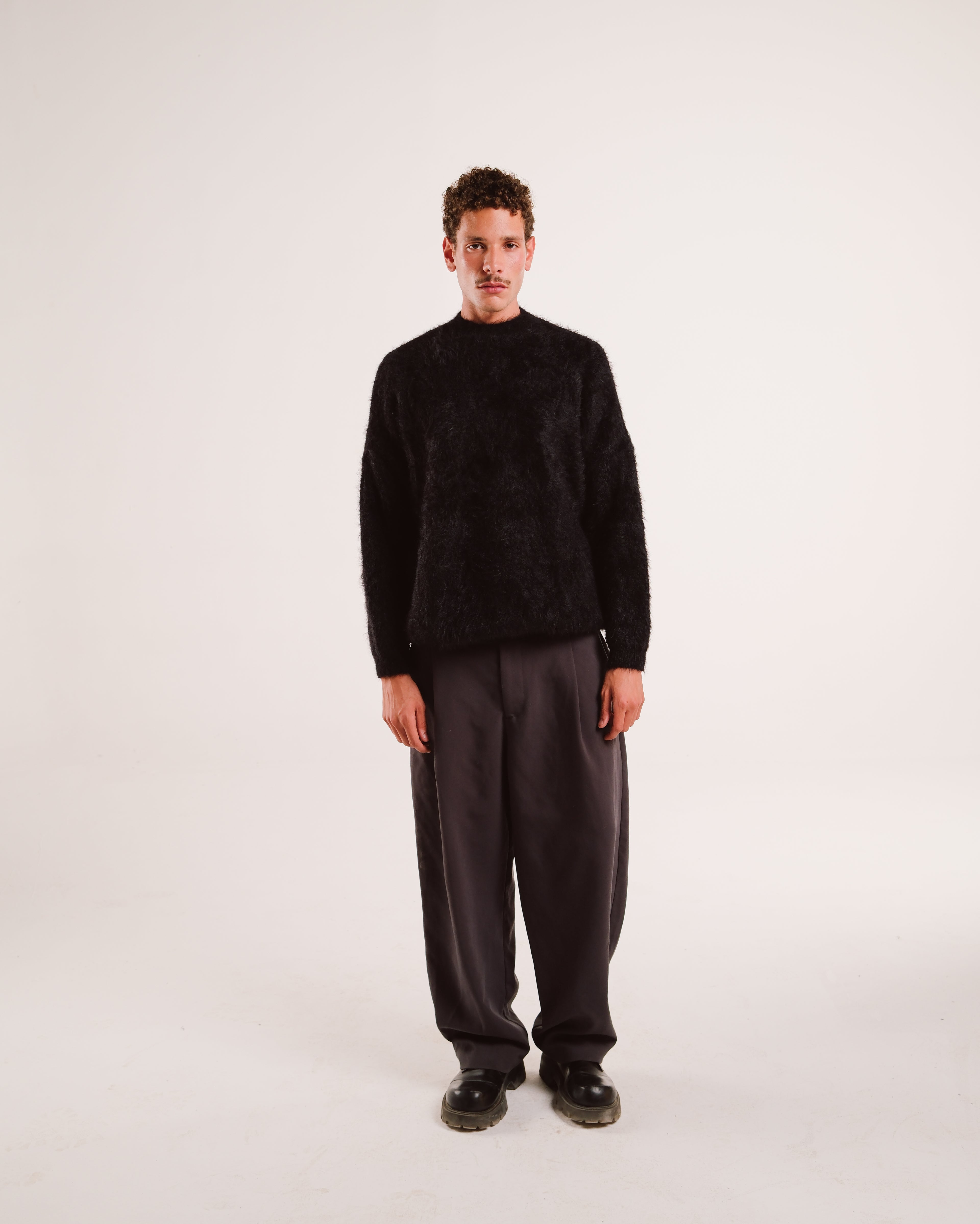 Mohair Knit Sweater in Jet Black