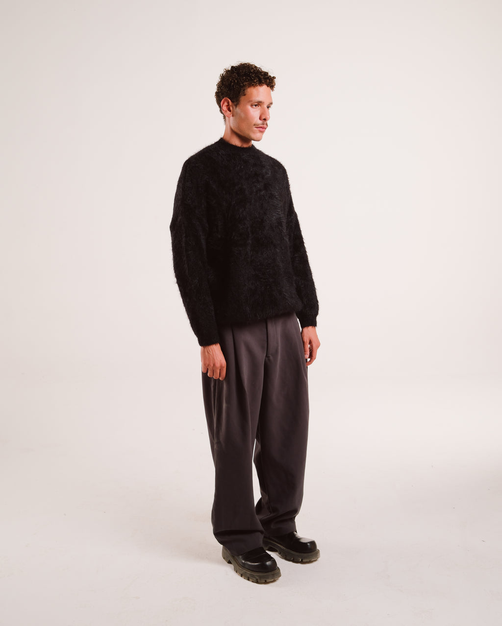 Mohair Knit Sweater in Jet Black