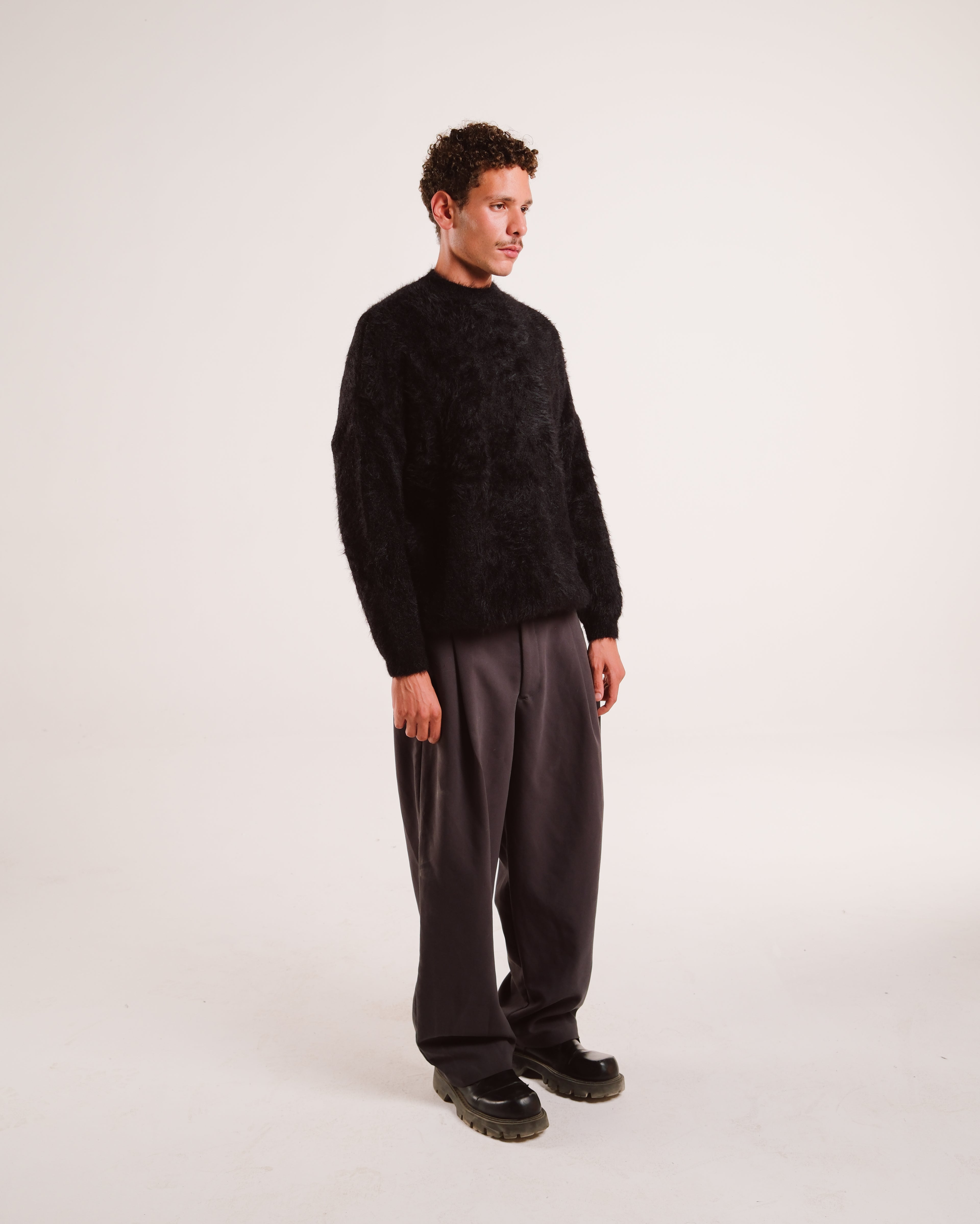 Mohair Knit Sweater in Jet Black