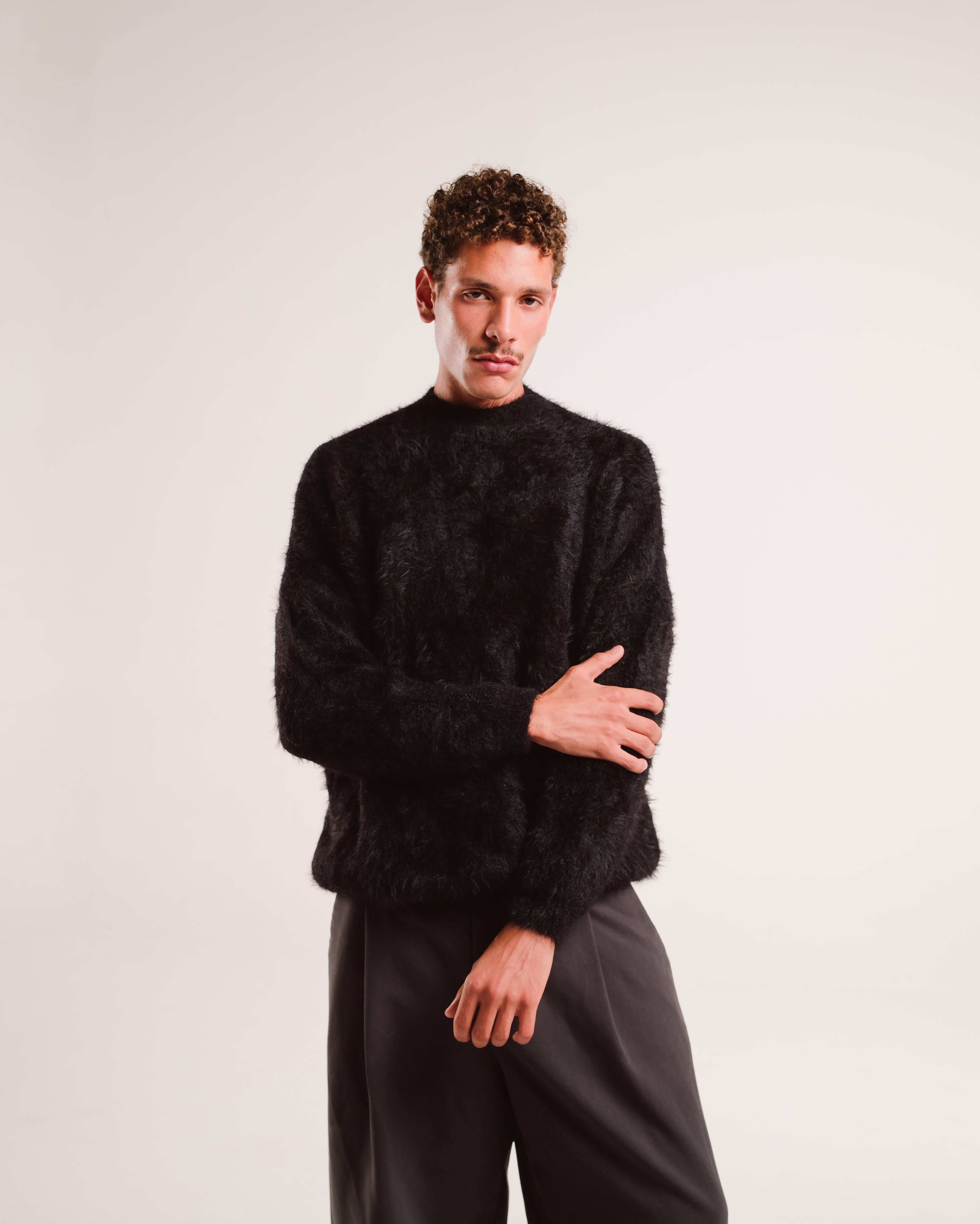 Mohair Knit Sweater in Jet Black