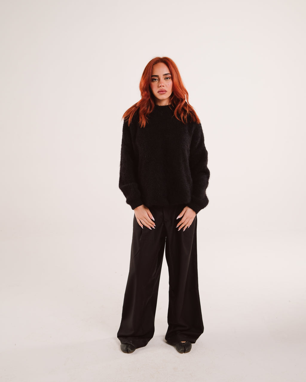 Mohair Knit Sweater in Jet Black