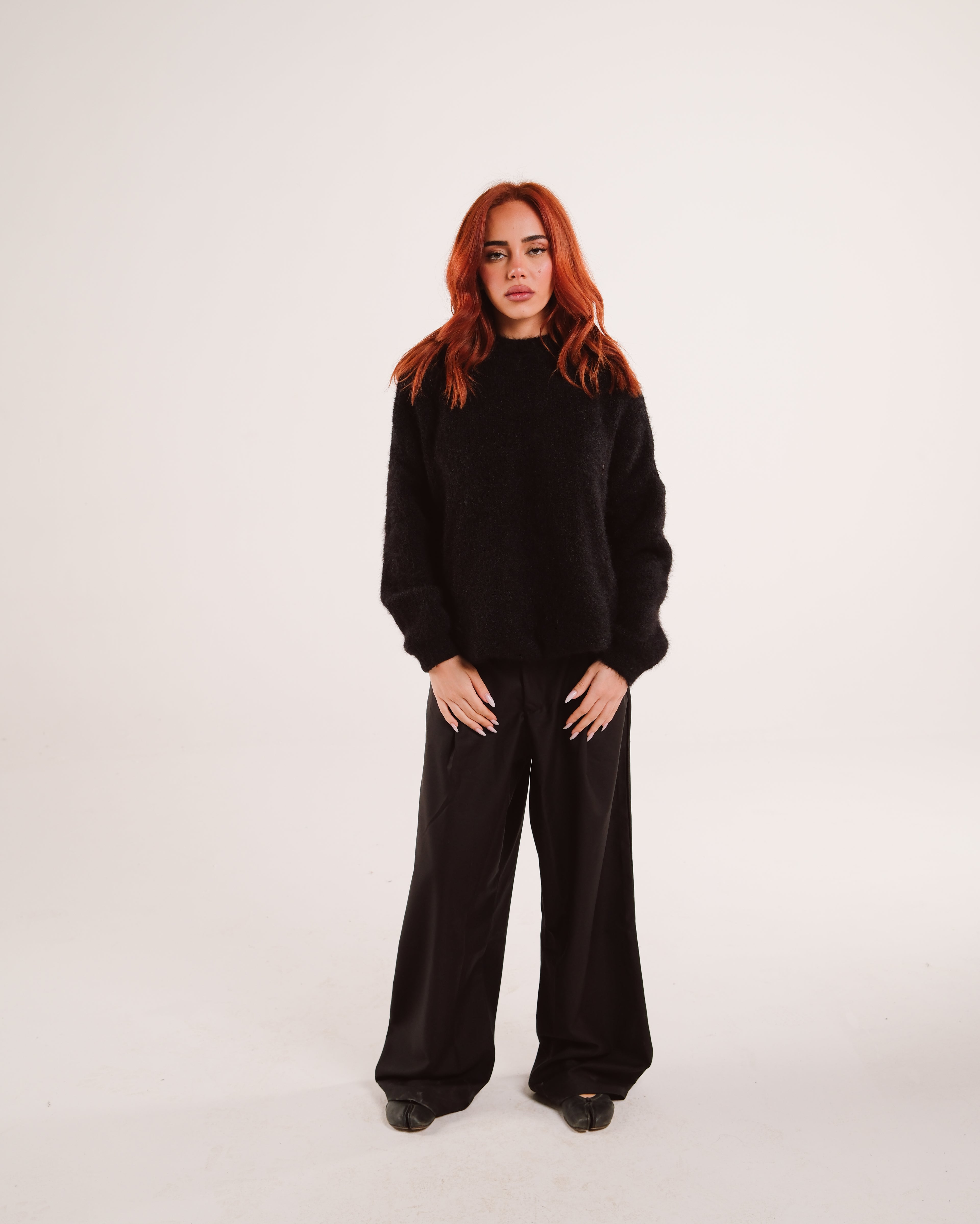Mohair Knit Sweater in Jet Black