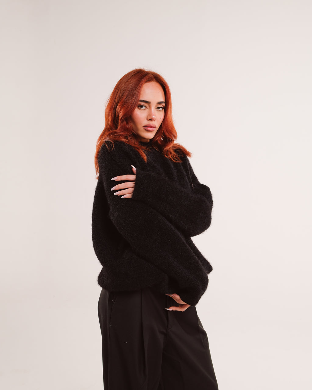 Mohair Knit Sweater in Jet Black