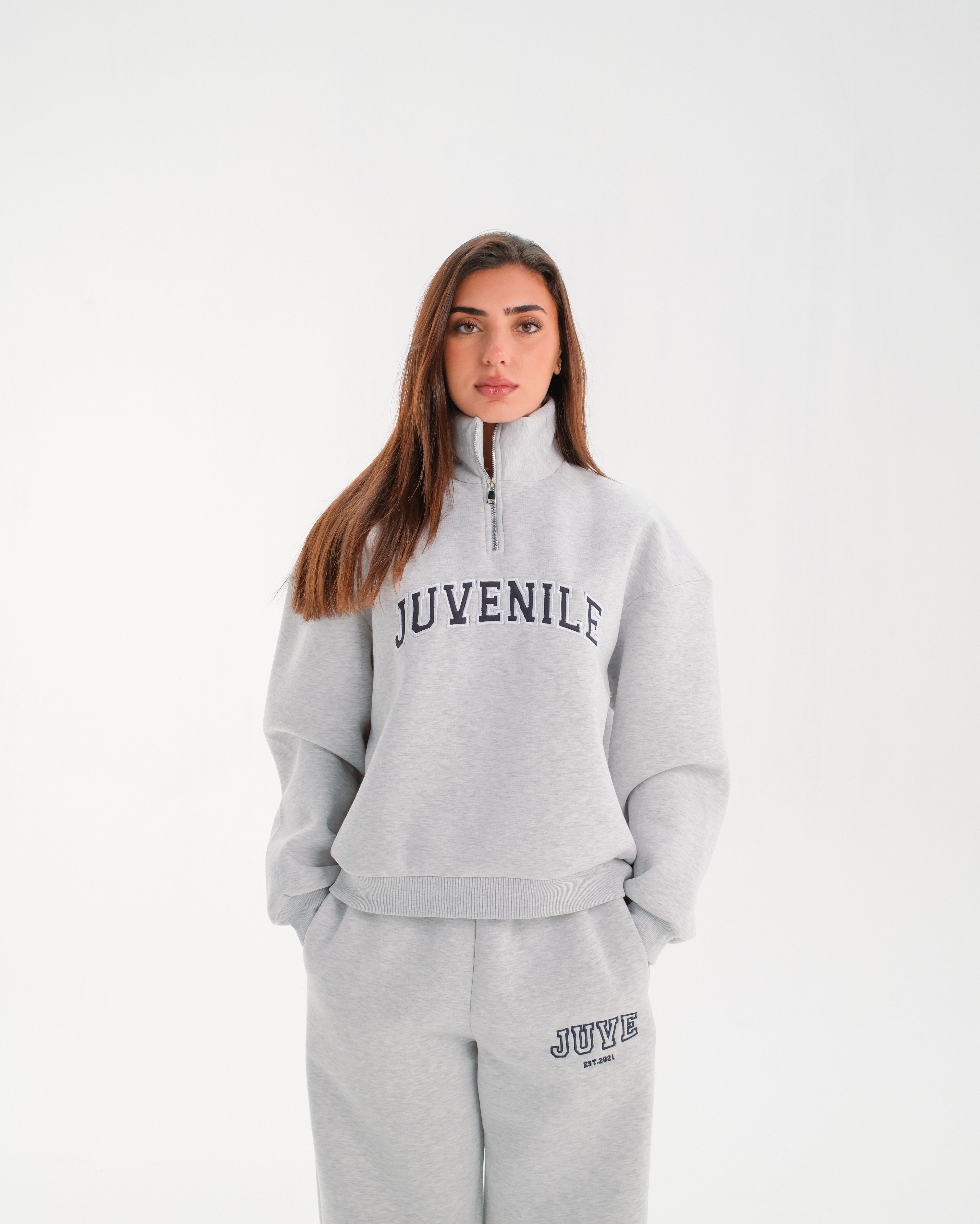 JUVENILE Signature Half Zip in Light Gray Melange