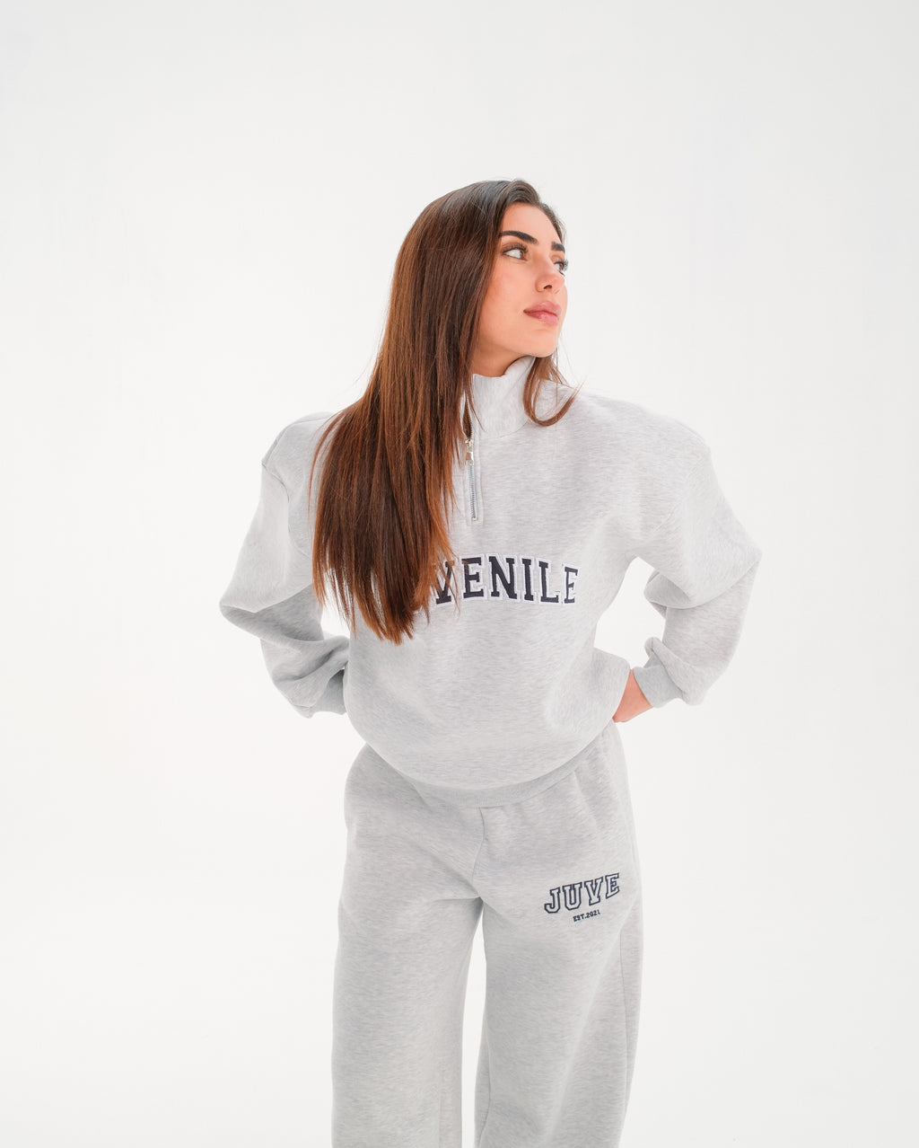 JUVENILE Signature Half Zip in Light Gray Melange