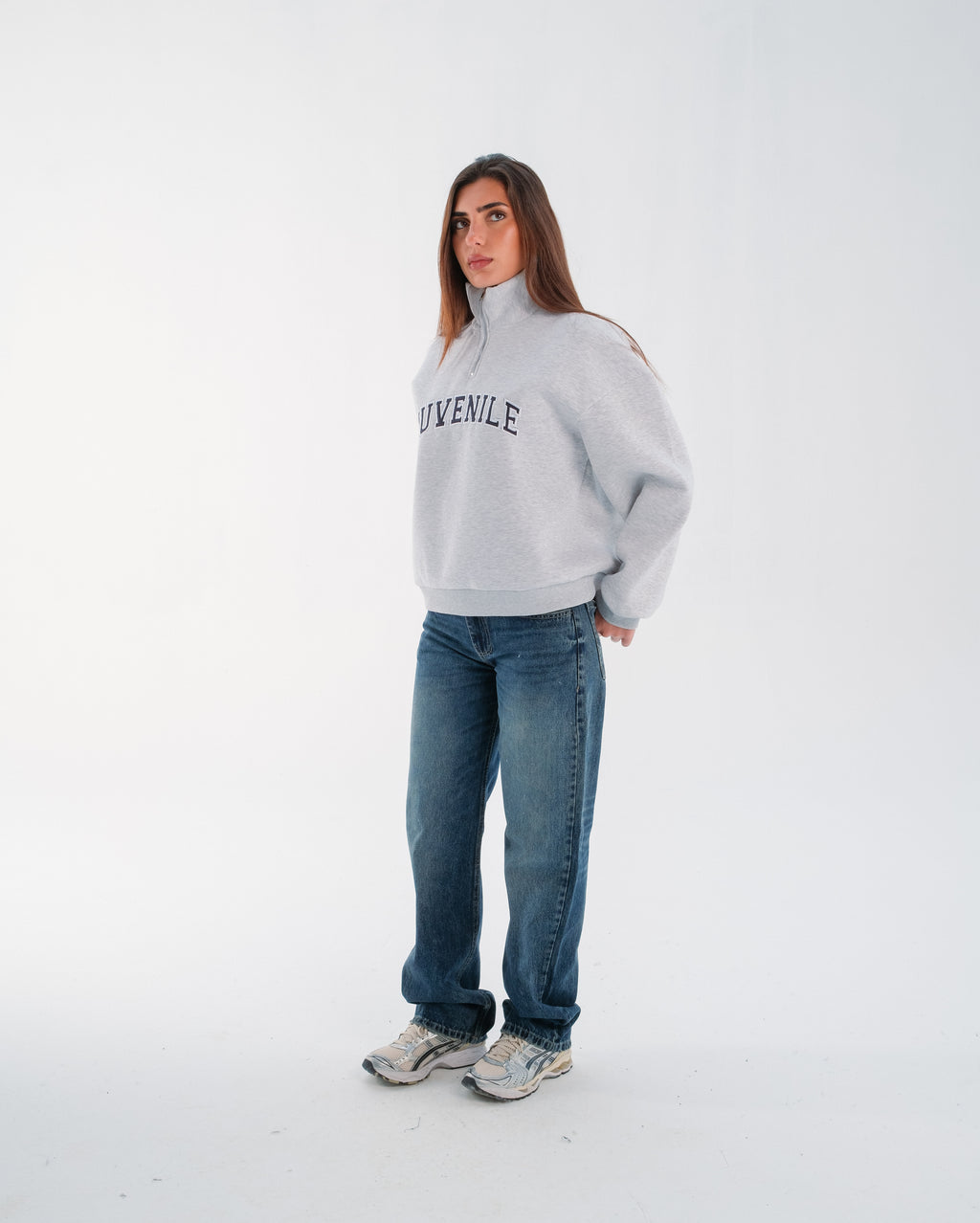 Faded Dark Blue Mid-Rise Straight Denim