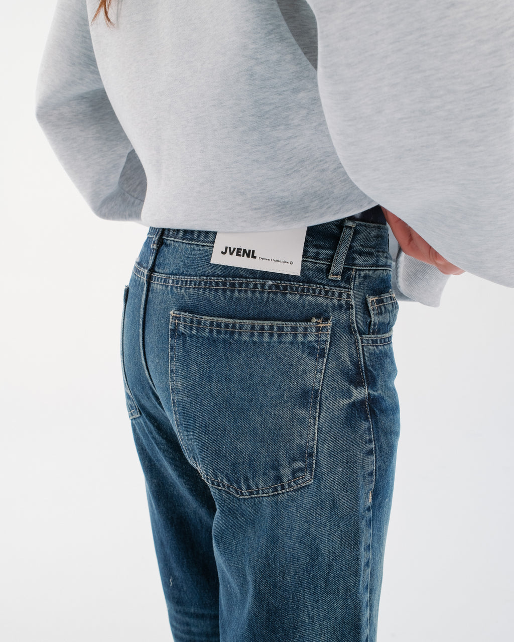 Faded Dark Blue Mid-Rise Straight Denim