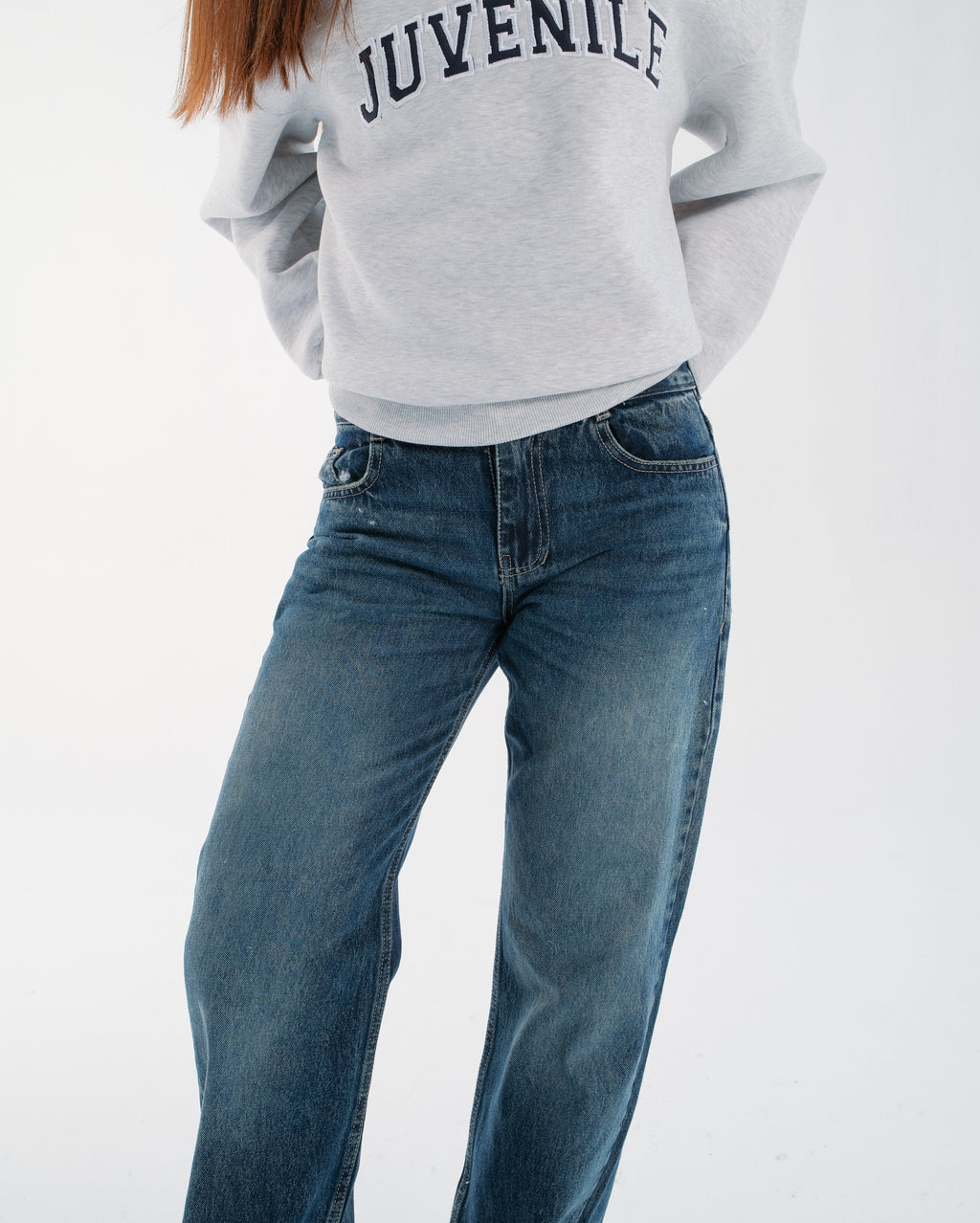 Faded Dark Blue Mid-Rise Straight Denim