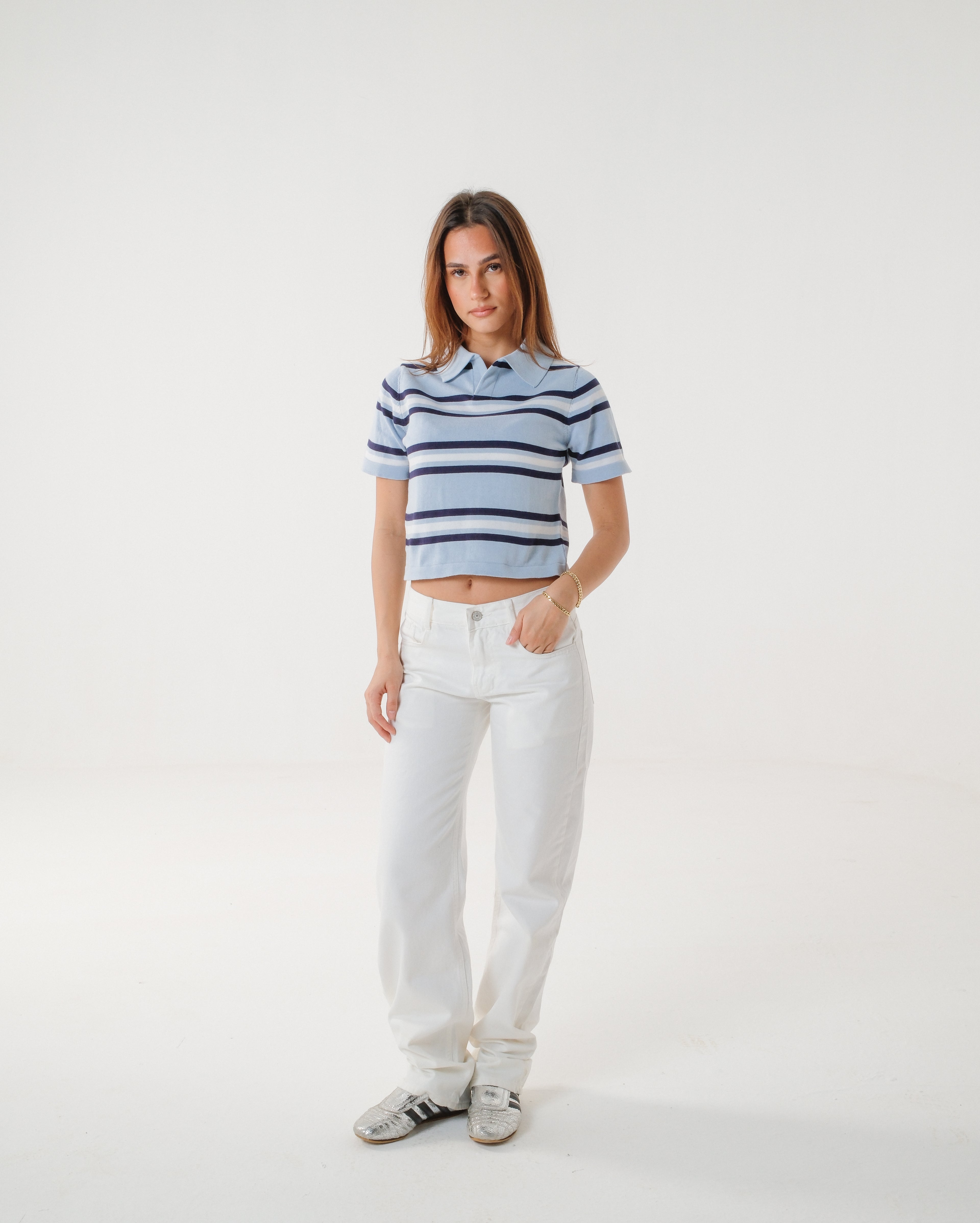 The Cloud Blue Striped Knit Polo