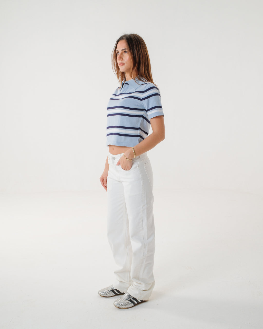 The Cloud Blue Striped Knit Polo