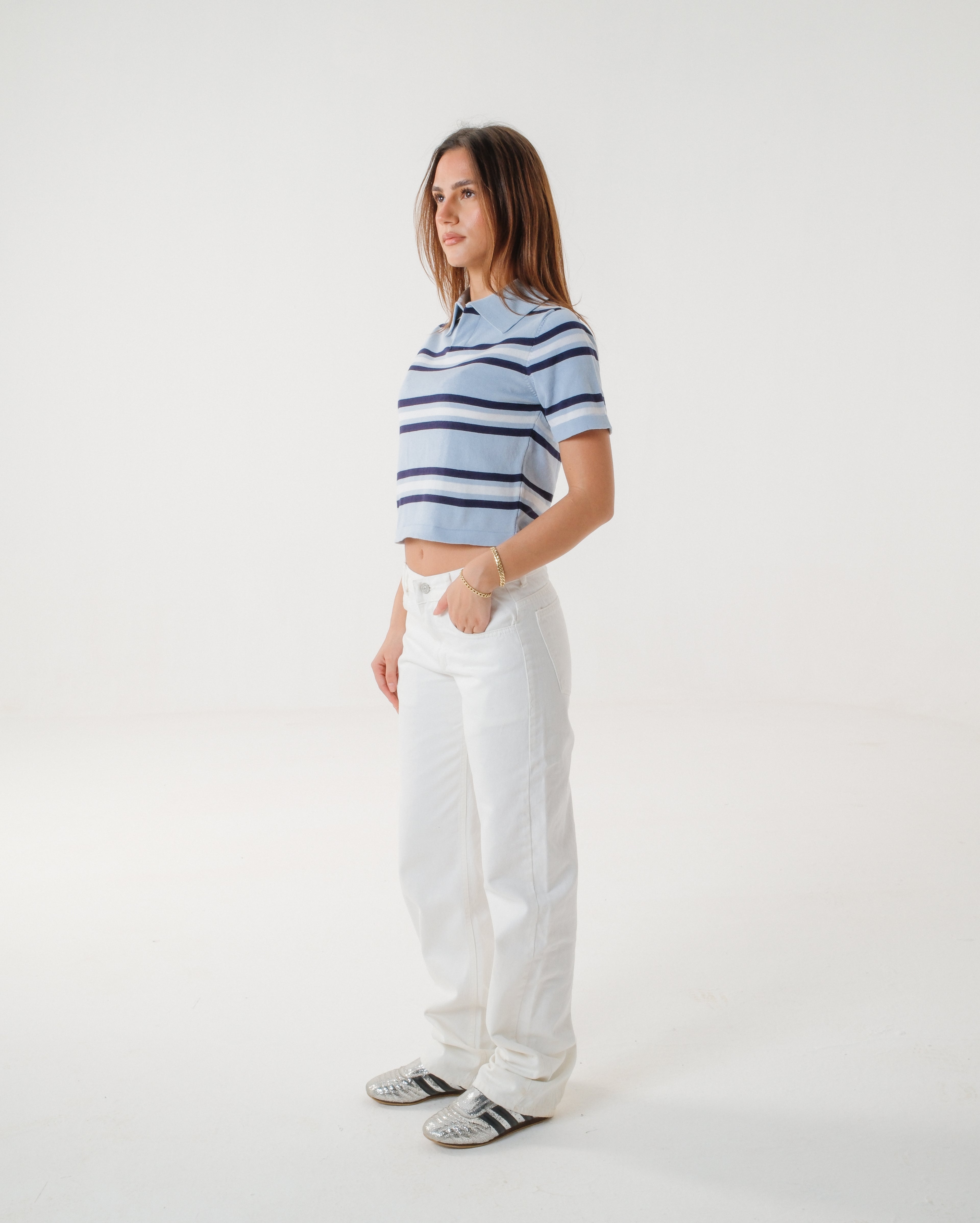 The Cloud Blue Striped Knit Polo