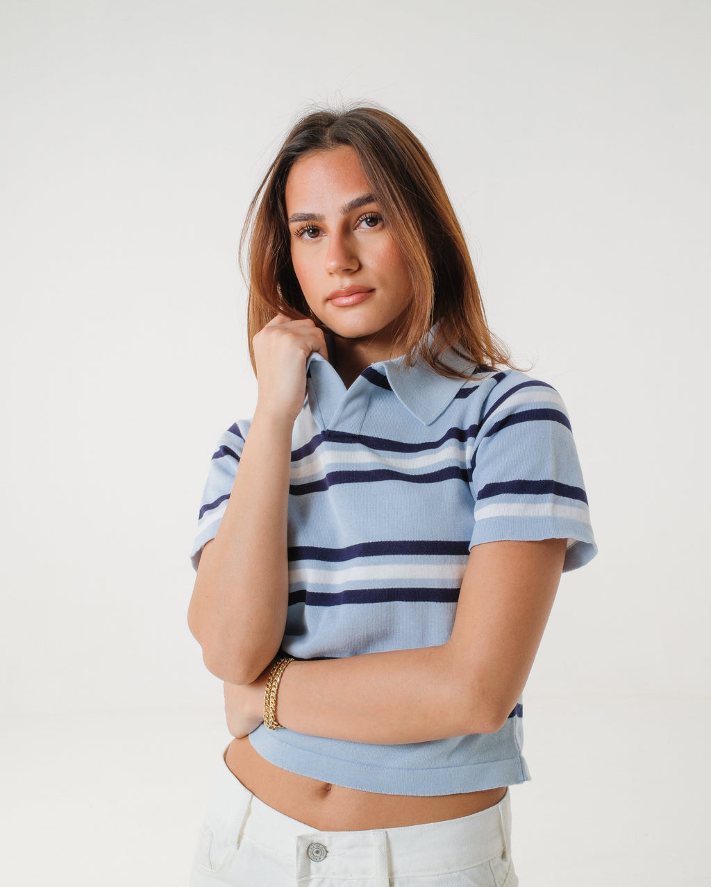 The Cloud Blue Striped Knit Polo