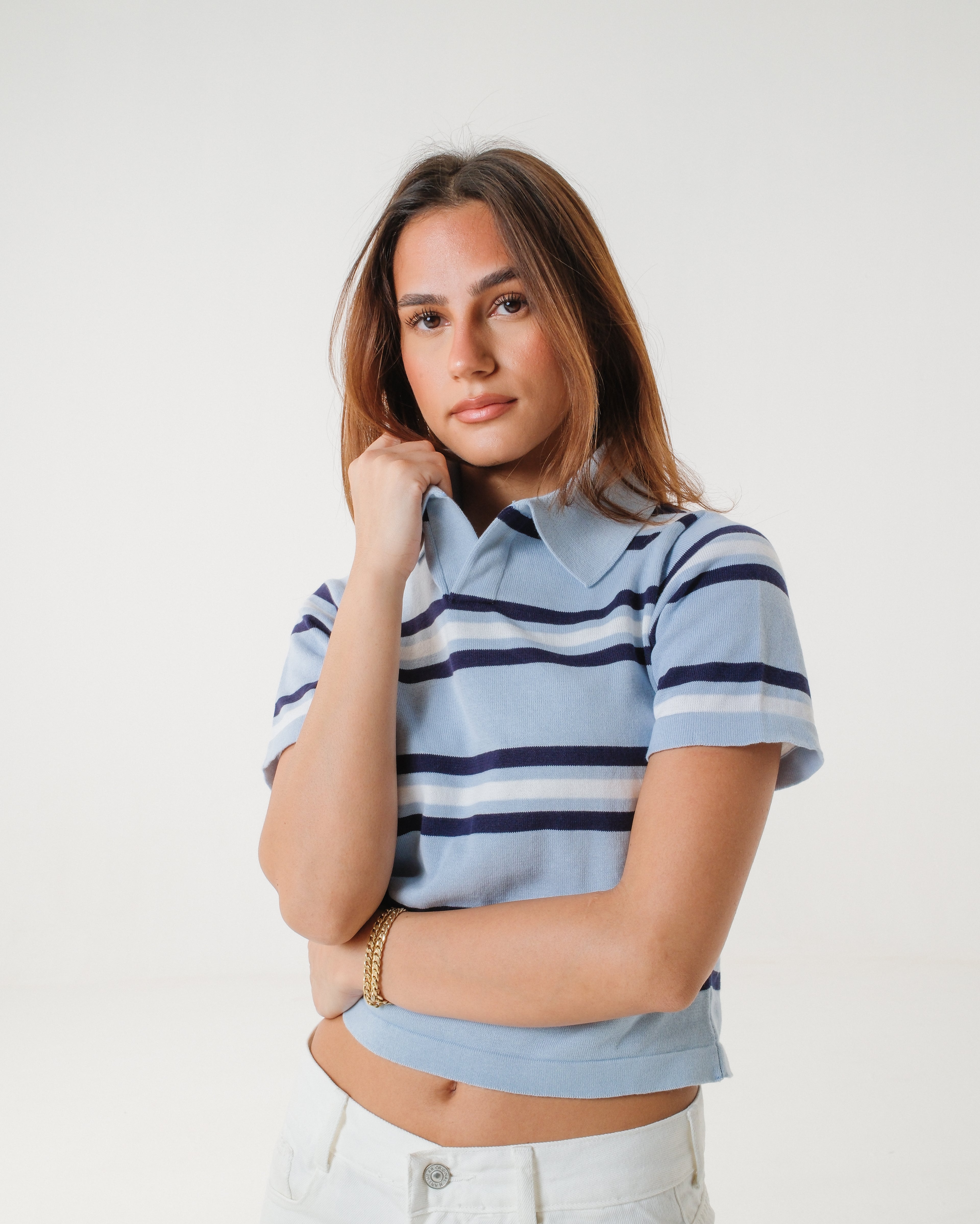 The Cloud Blue Striped Knit Polo
