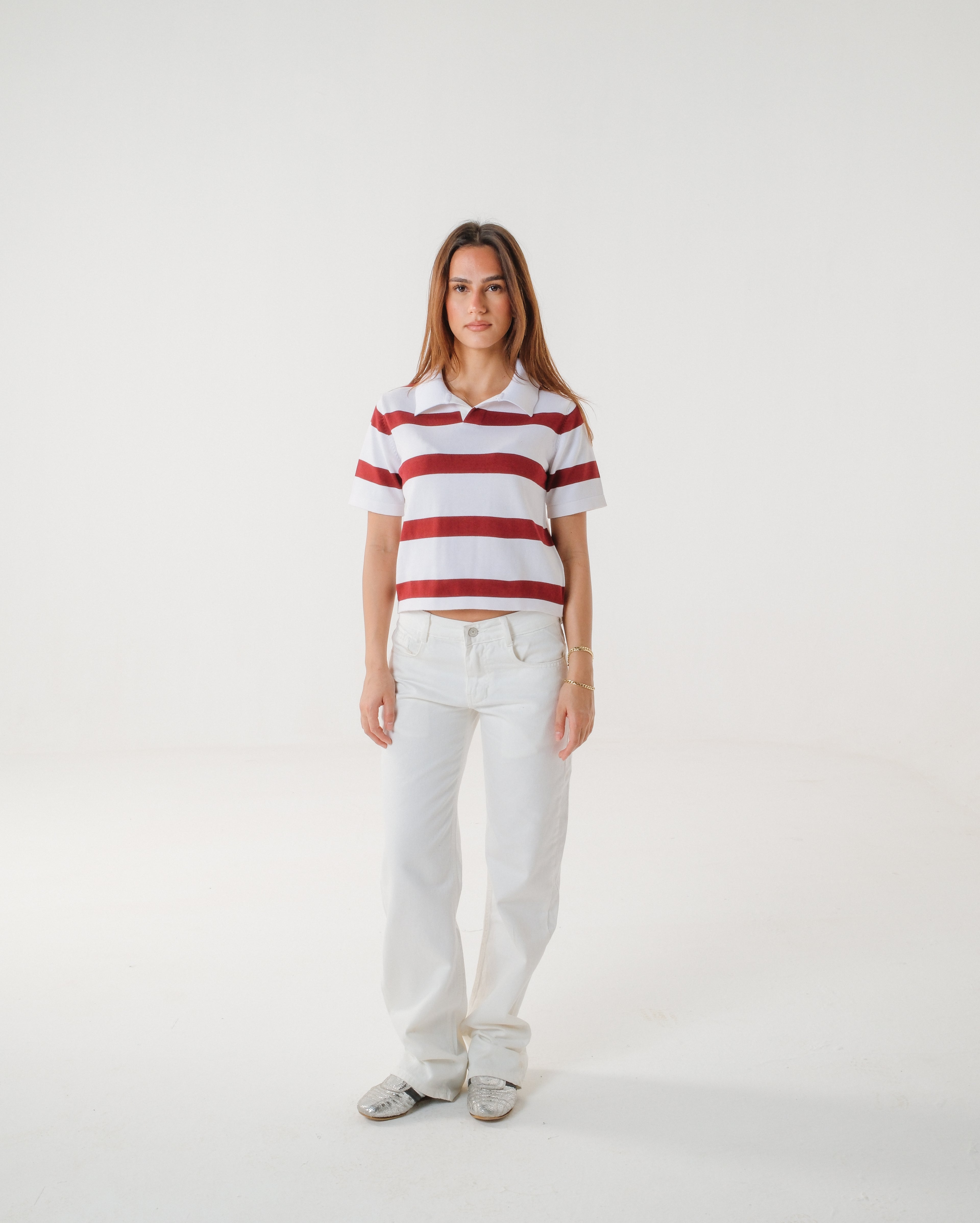 The Cherry Cream Striped Knit Polo