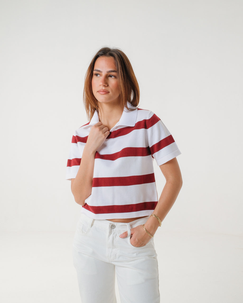 The Cherry Cream Striped Knit Polo