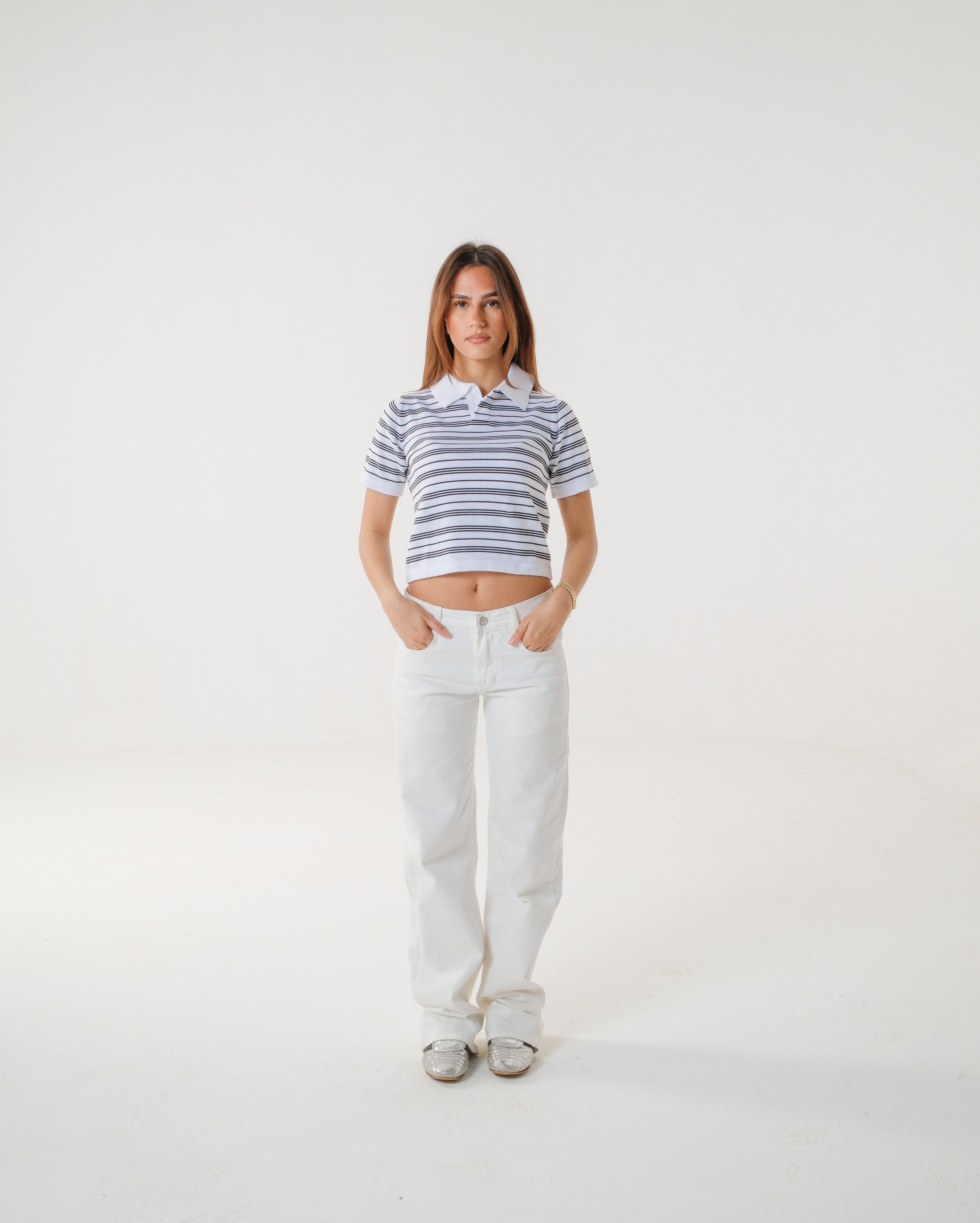 The Vanilla Blueberry Striped Knit Polo
