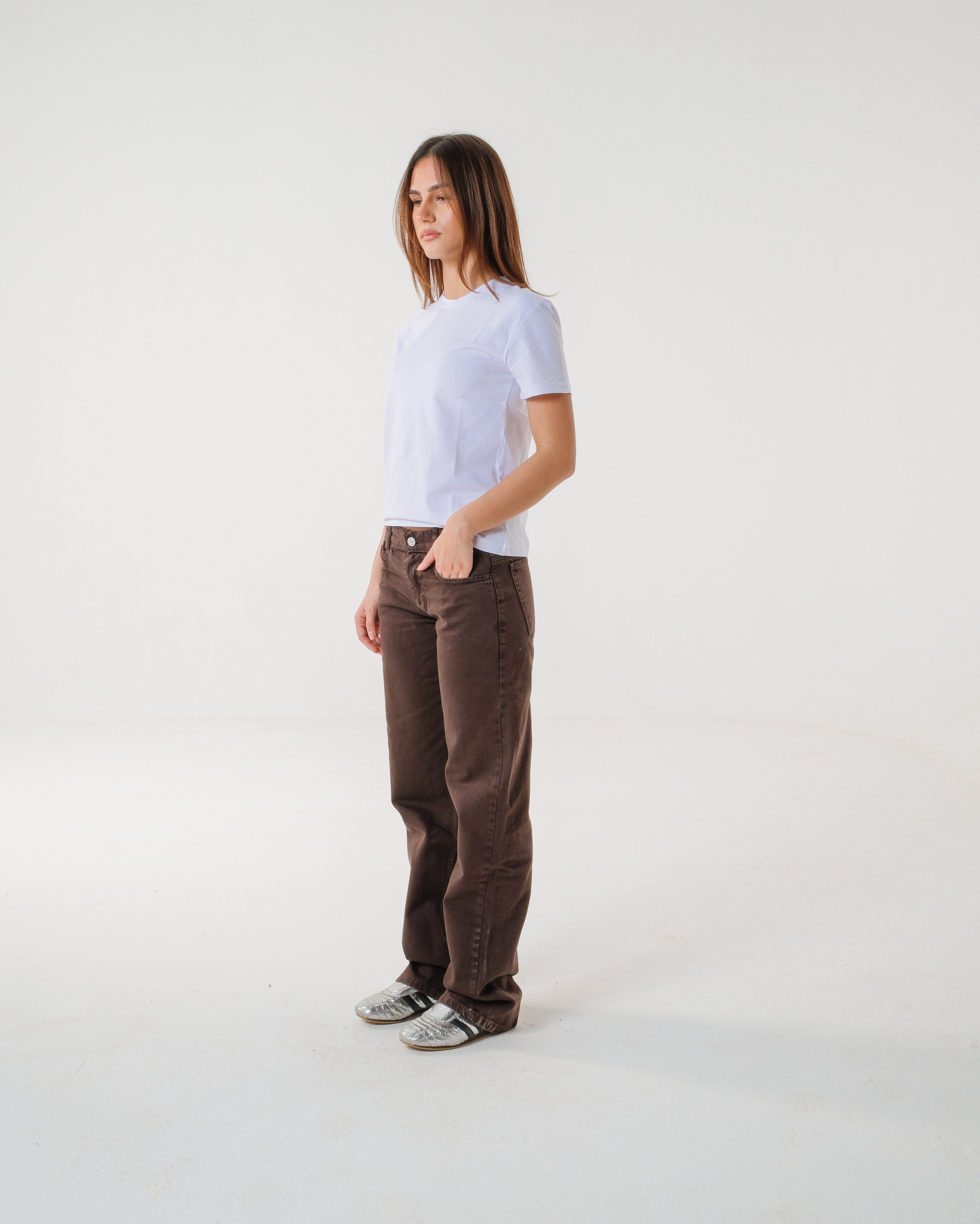Washed Brown Mid-Rise Straight Denim