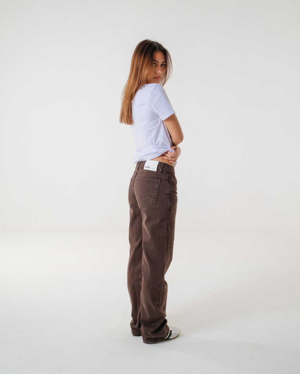 Washed Brown Mid-Rise Straight Denim