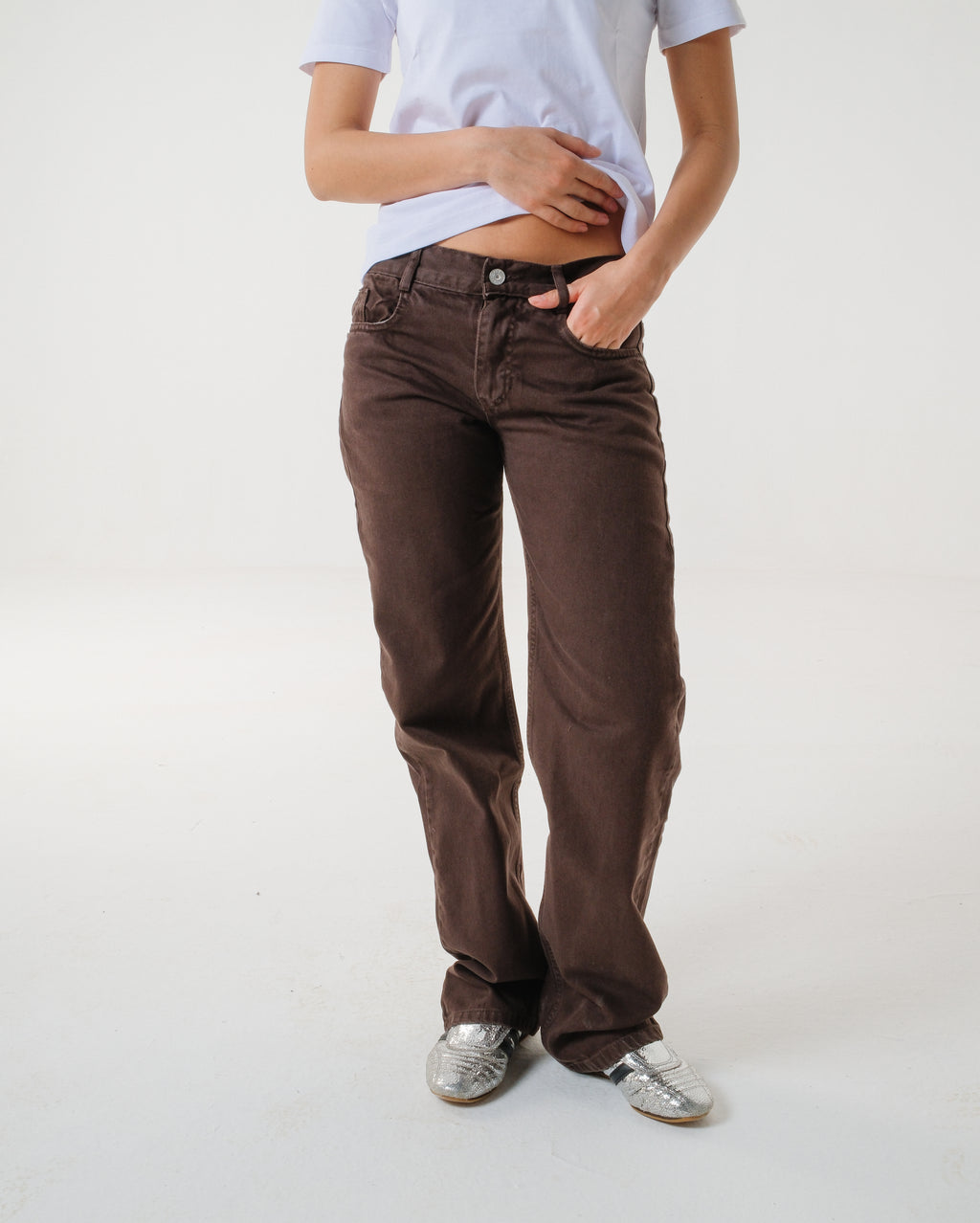 Washed Brown Mid-Rise Straight Denim