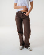 Washed Brown Mid-Rise Straight Denim