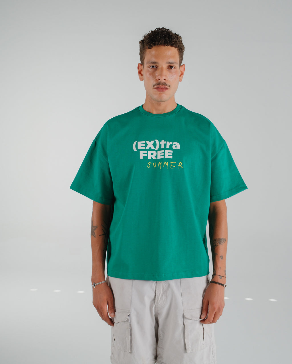"(EX)tra Free Summer" Solid Green Graphic T-shirt