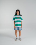 "(EX)tra Free Summer" Striped Green Graphic T-shirt