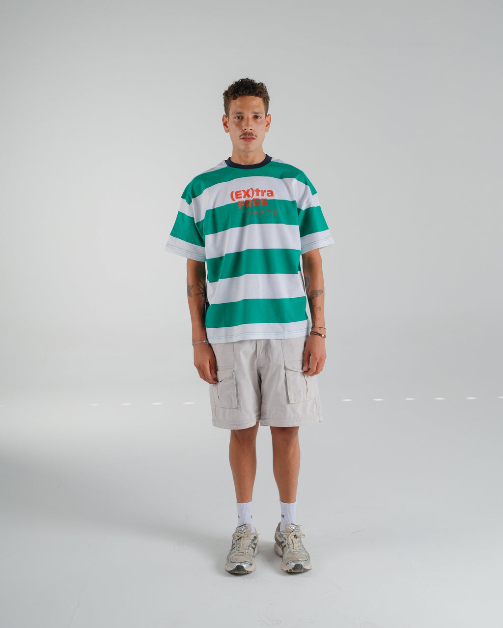 "(EX)tra Free Summer" Striped Green Graphic T-shirt