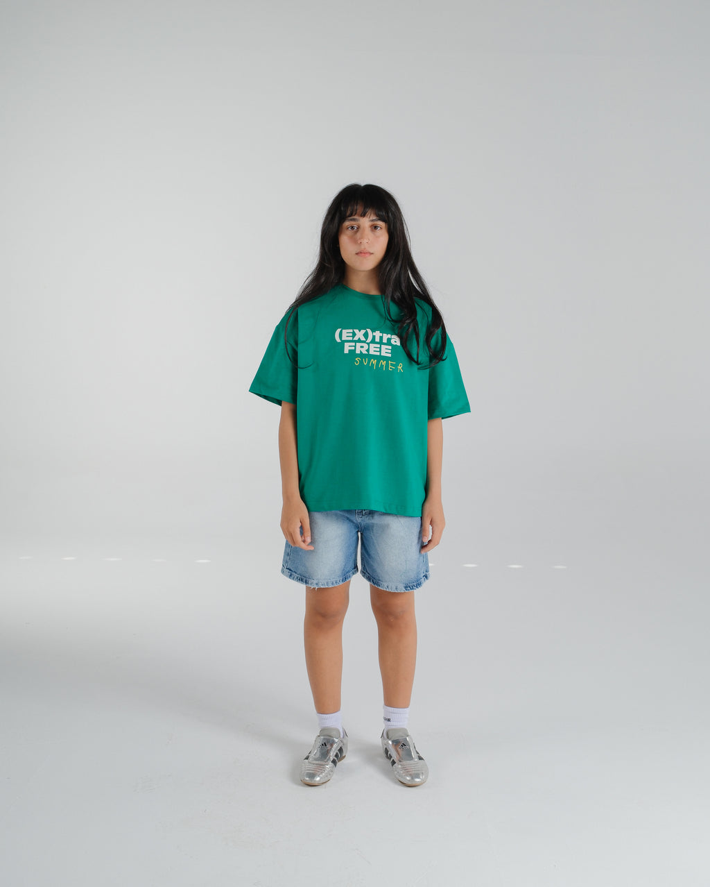 "(EX)tra Free Summer" Solid Green Graphic T-shirt