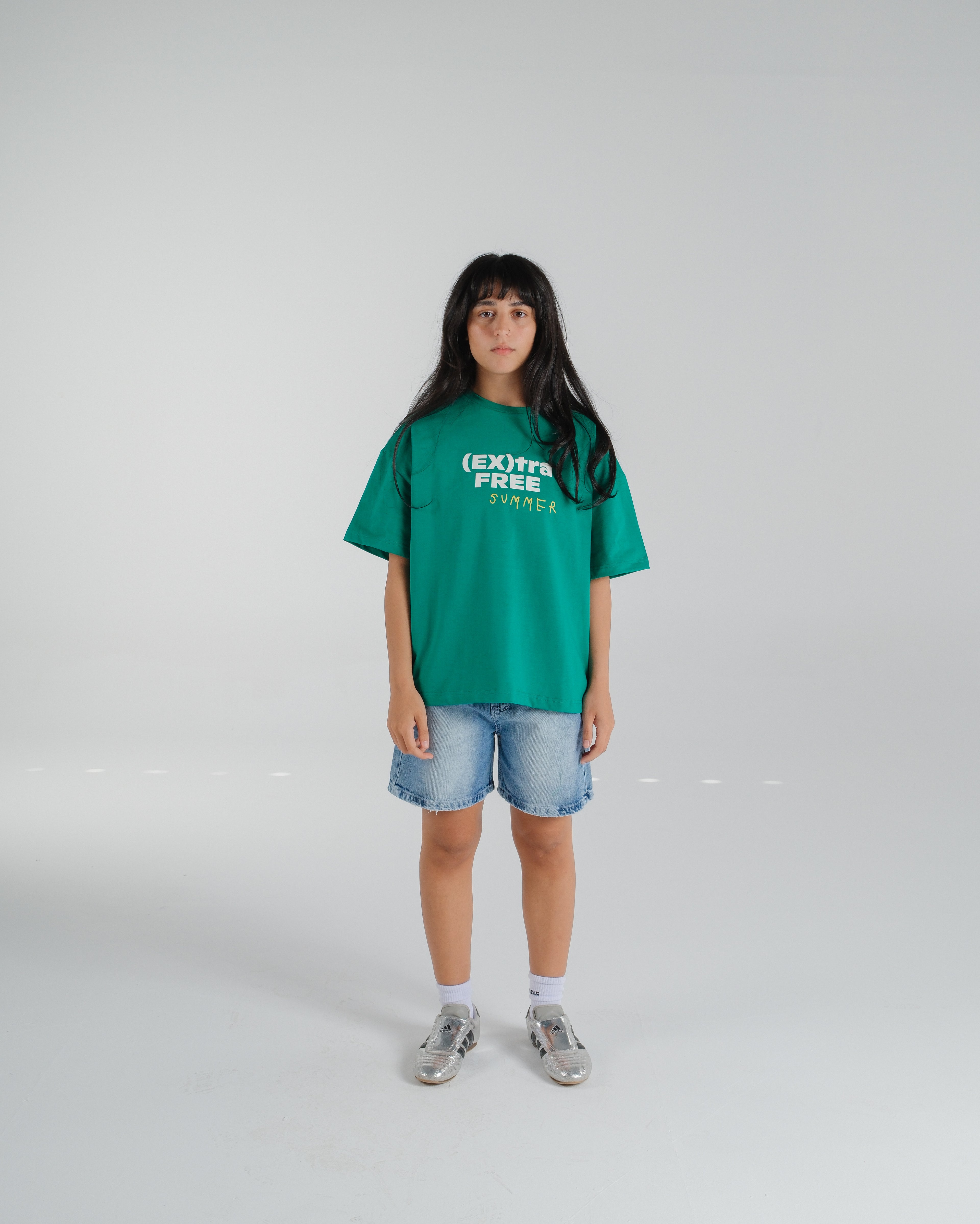"(EX)tra Free Summer" Solid Green Graphic T-shirt