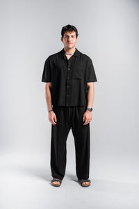 Black Linen Boxy Shirt
