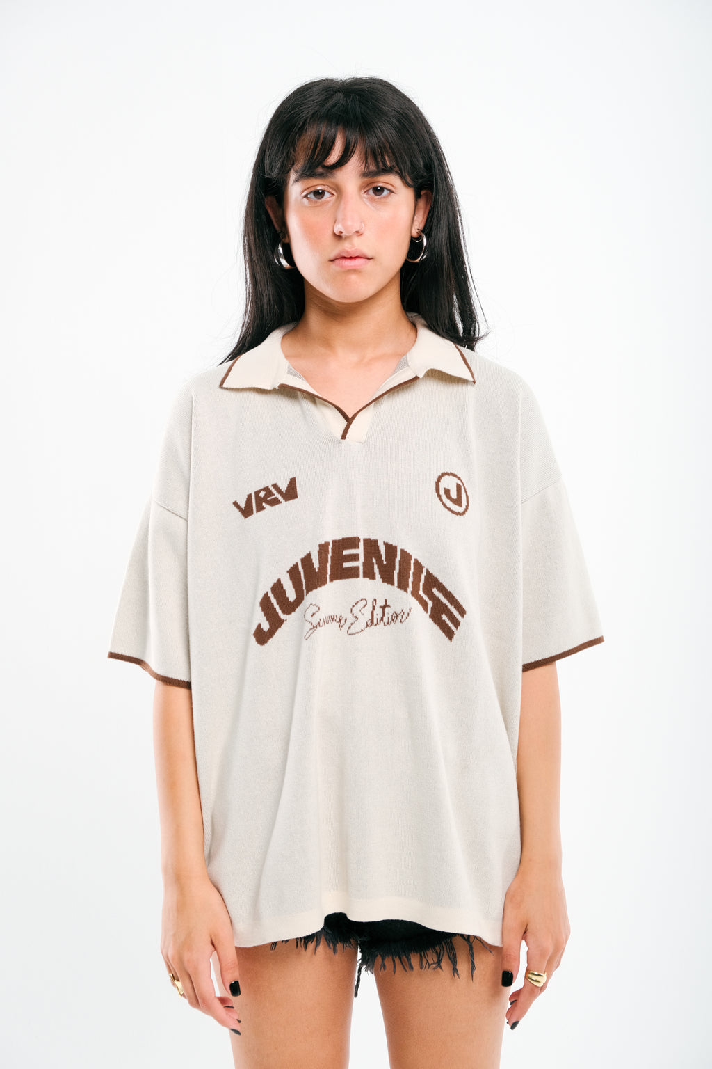 Cream VRV Logo Knitted Tshirt