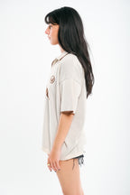 Cream VRV Logo Knitted Tshirt