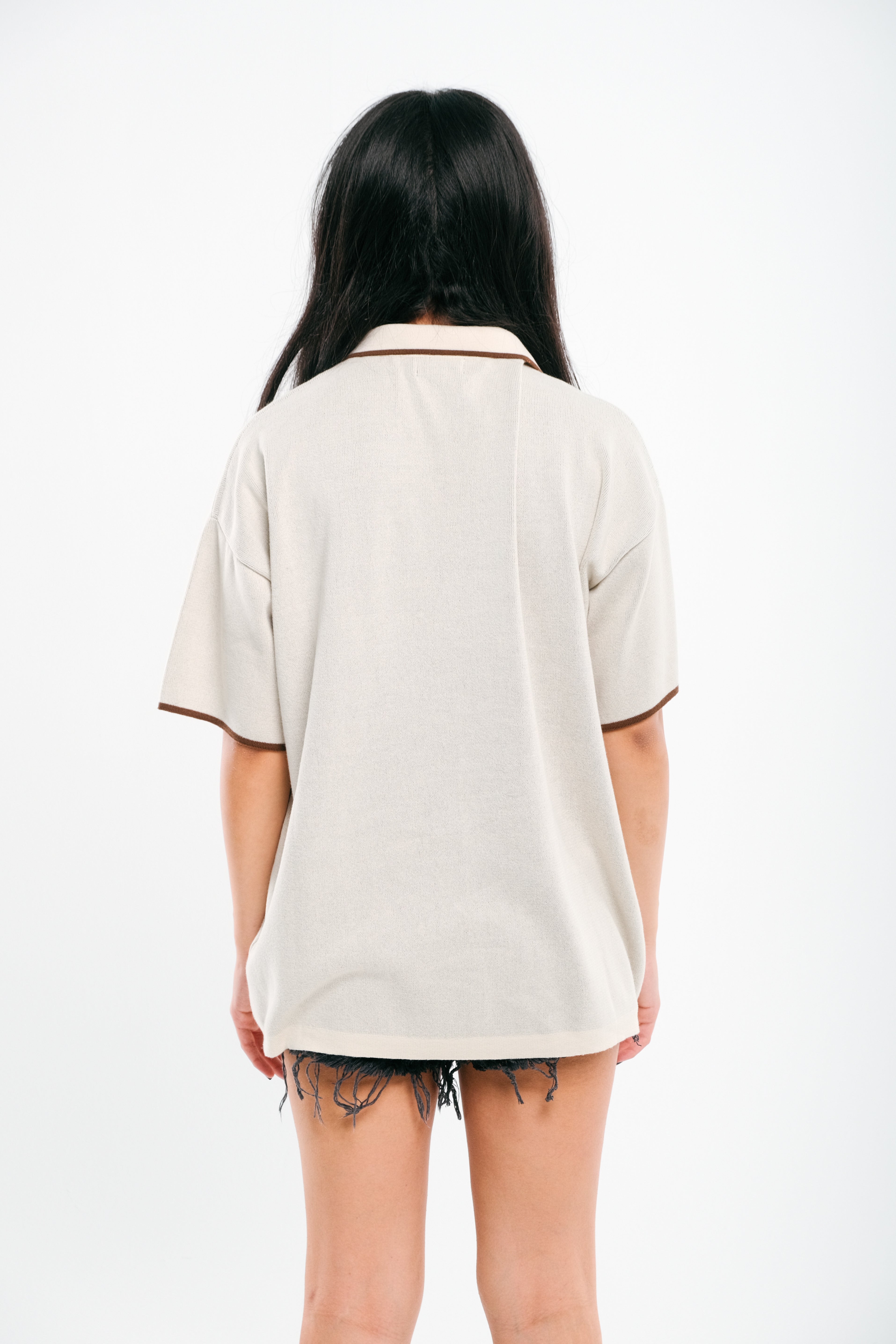 Cream VRV Logo Knitted Tshirt