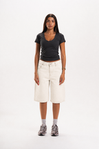 Low Waist Denim Jorts in Off-White