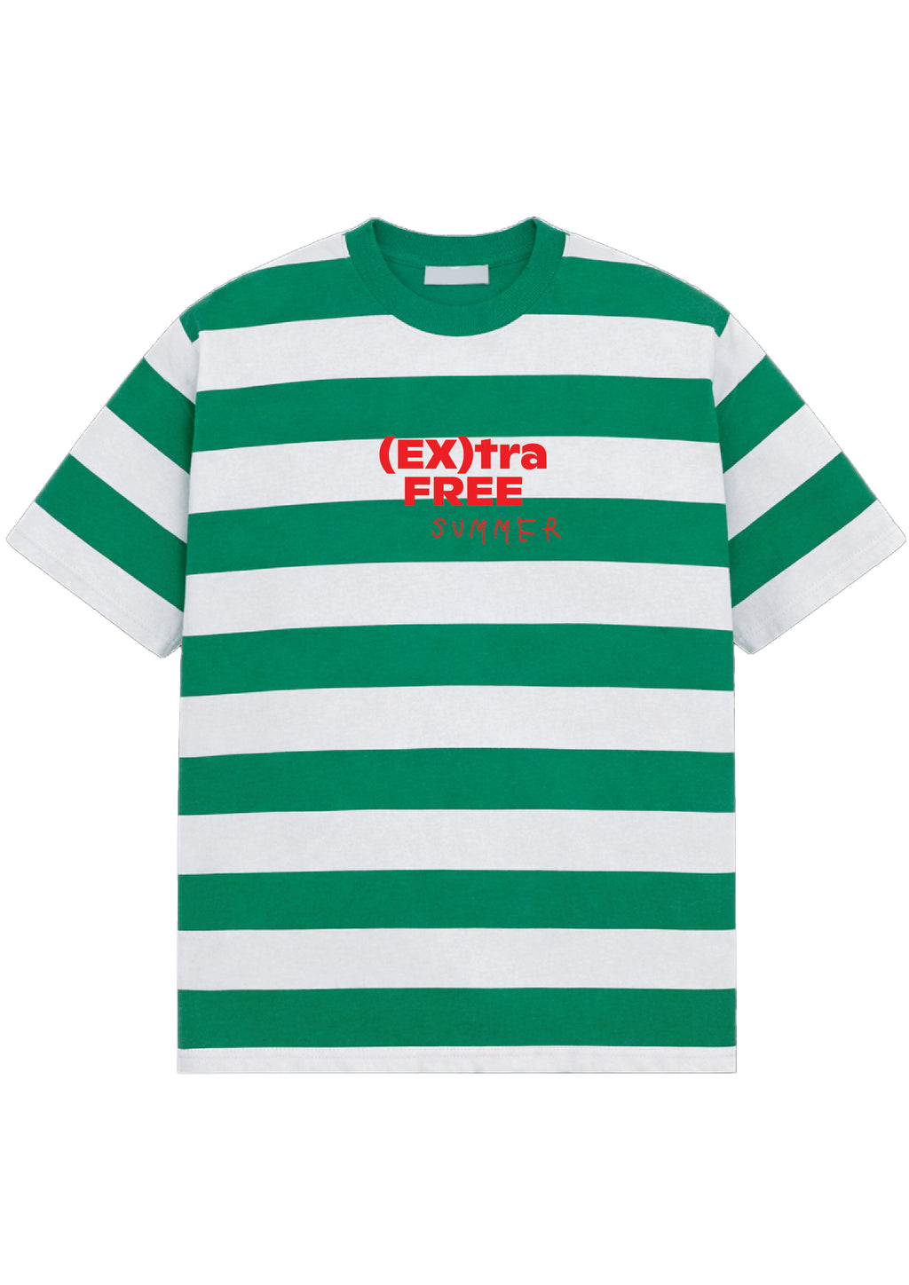 "(EX)tra Free Summer" Striped Green Graphic T-shirt