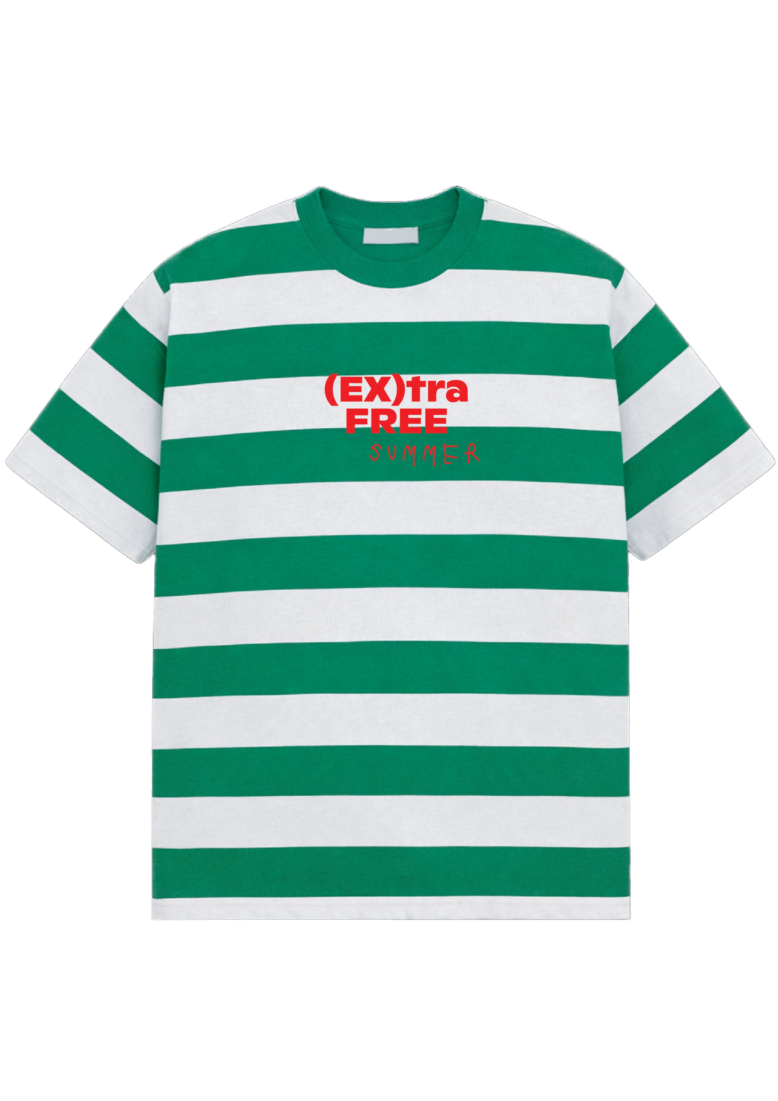 "(EX)tra Free Summer" Striped Green Graphic T-shirt
