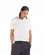 The Vertical Textured Knit Polo in Off-White