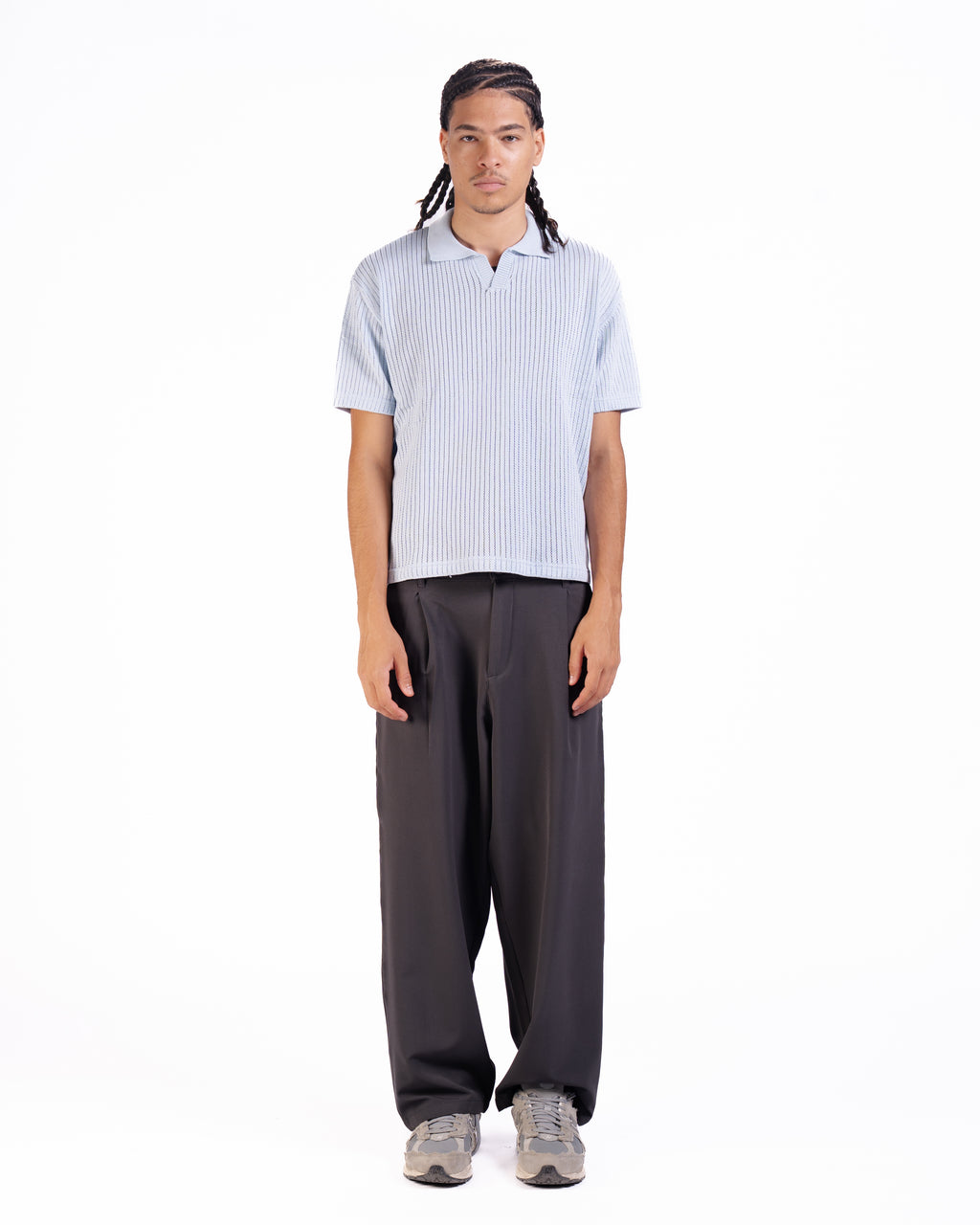 The Vertical Textured Knit Polo in Skyblue