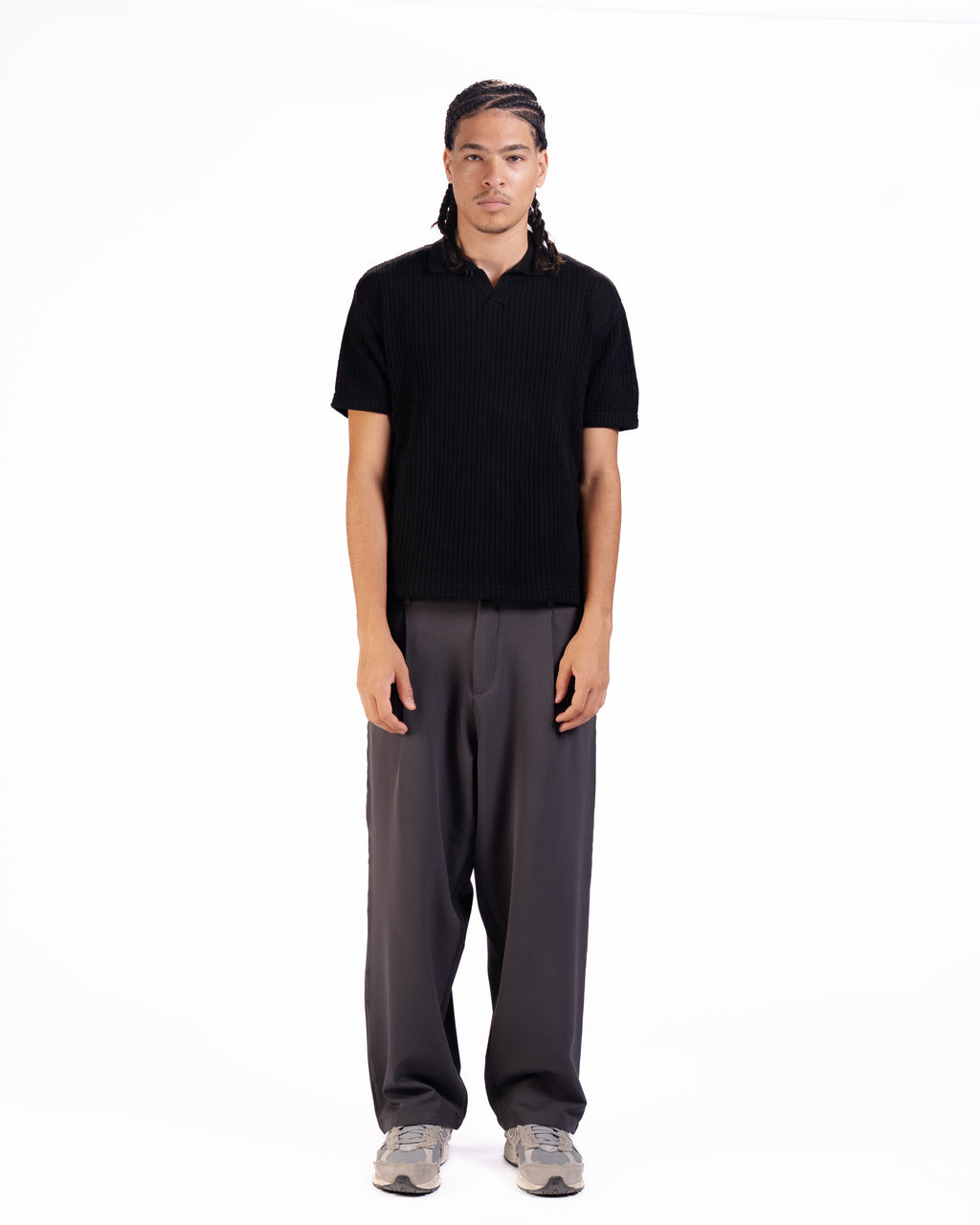 The Vertical Textured Knit Polo in Black