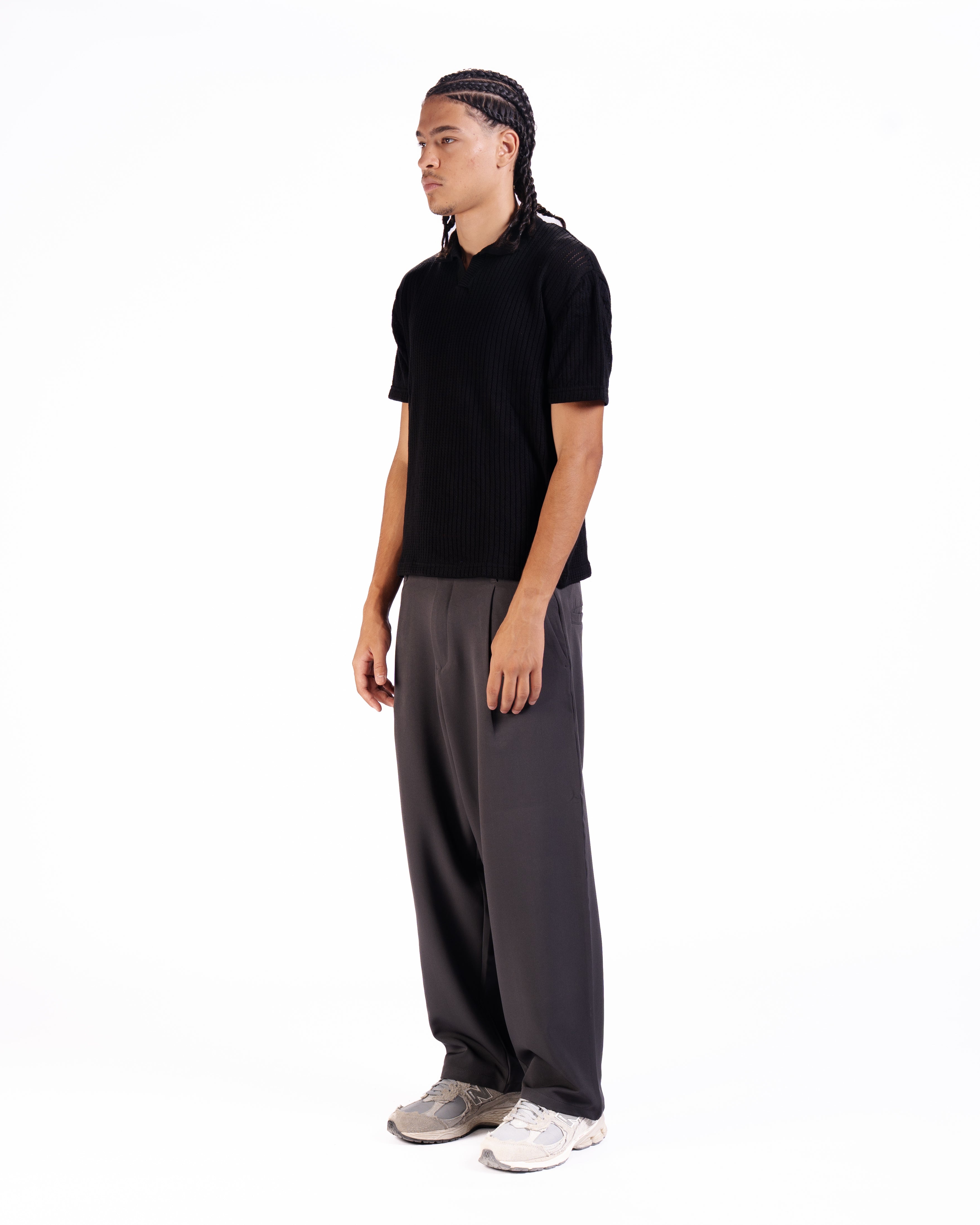 The Vertical Textured Knit Polo in Black