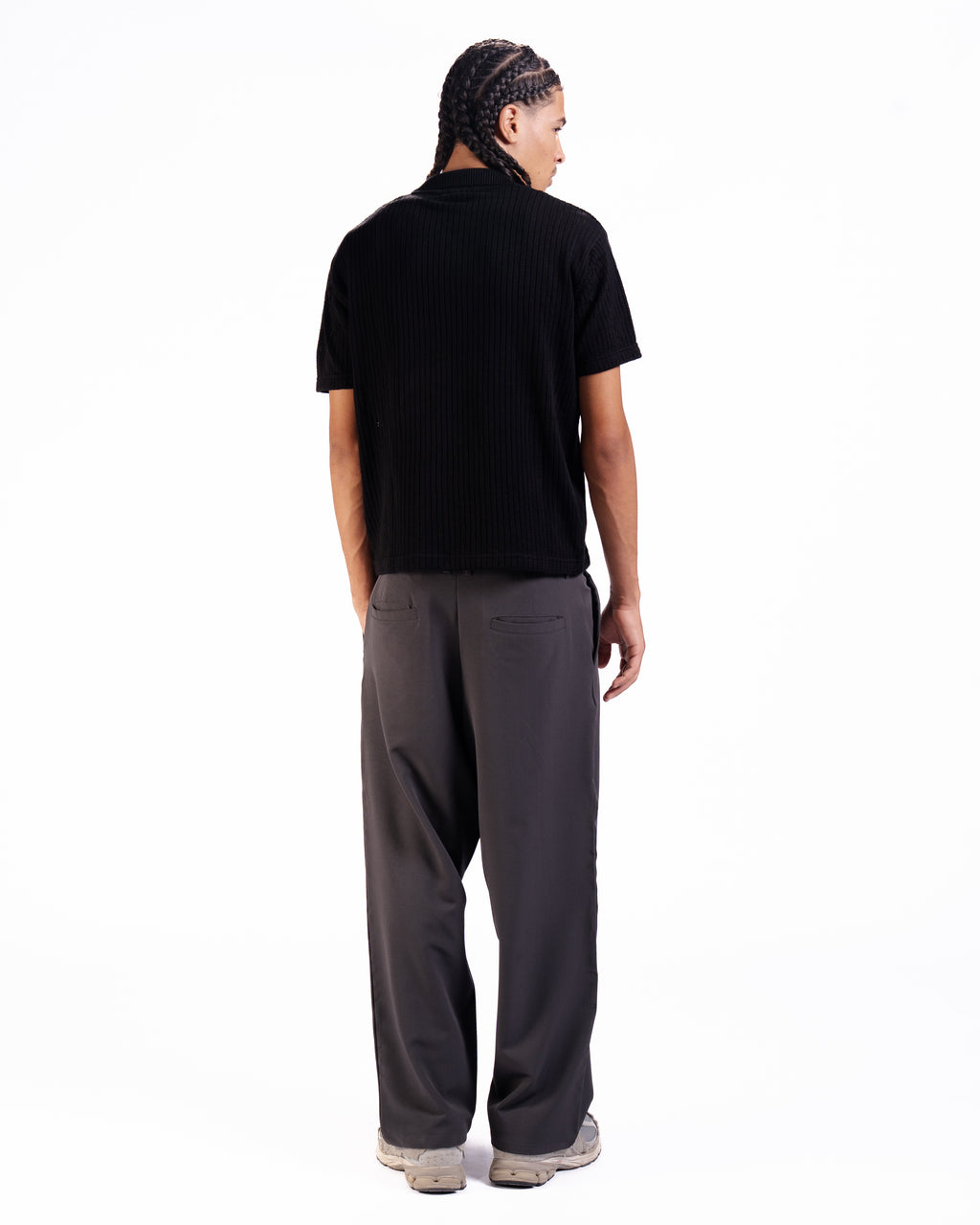 The Vertical Textured Knit Polo in Black