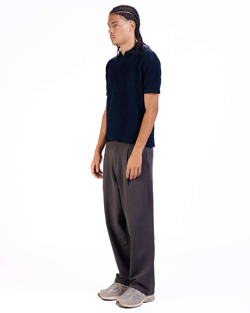 The Vertical Textured Knit Polo in Midnight Blue
